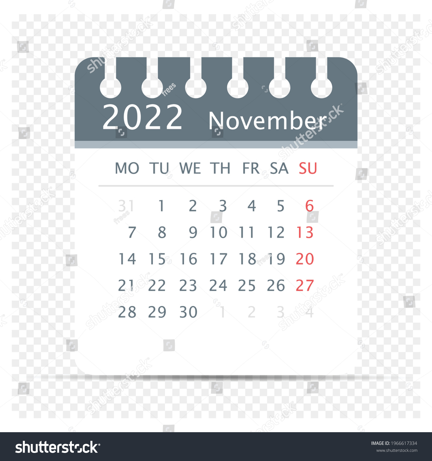 November 6 2022 Calendar November 2022 Calendar Icon Extra Days Stock Vector (Royalty Free)  1966617334