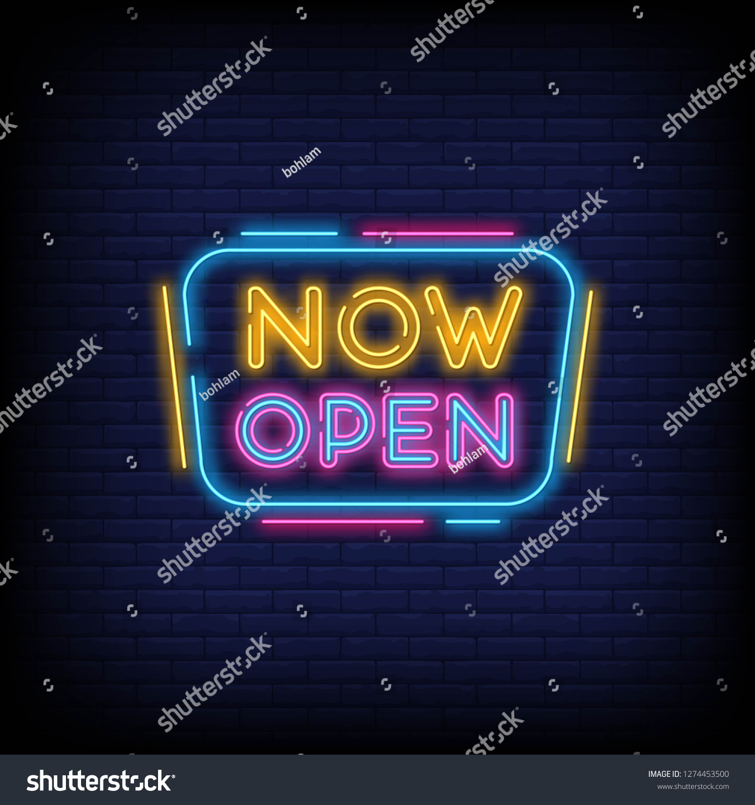 Now Open Neon Signs Vector Brick Stock Vector (Royalty Free) 1274453500 ...