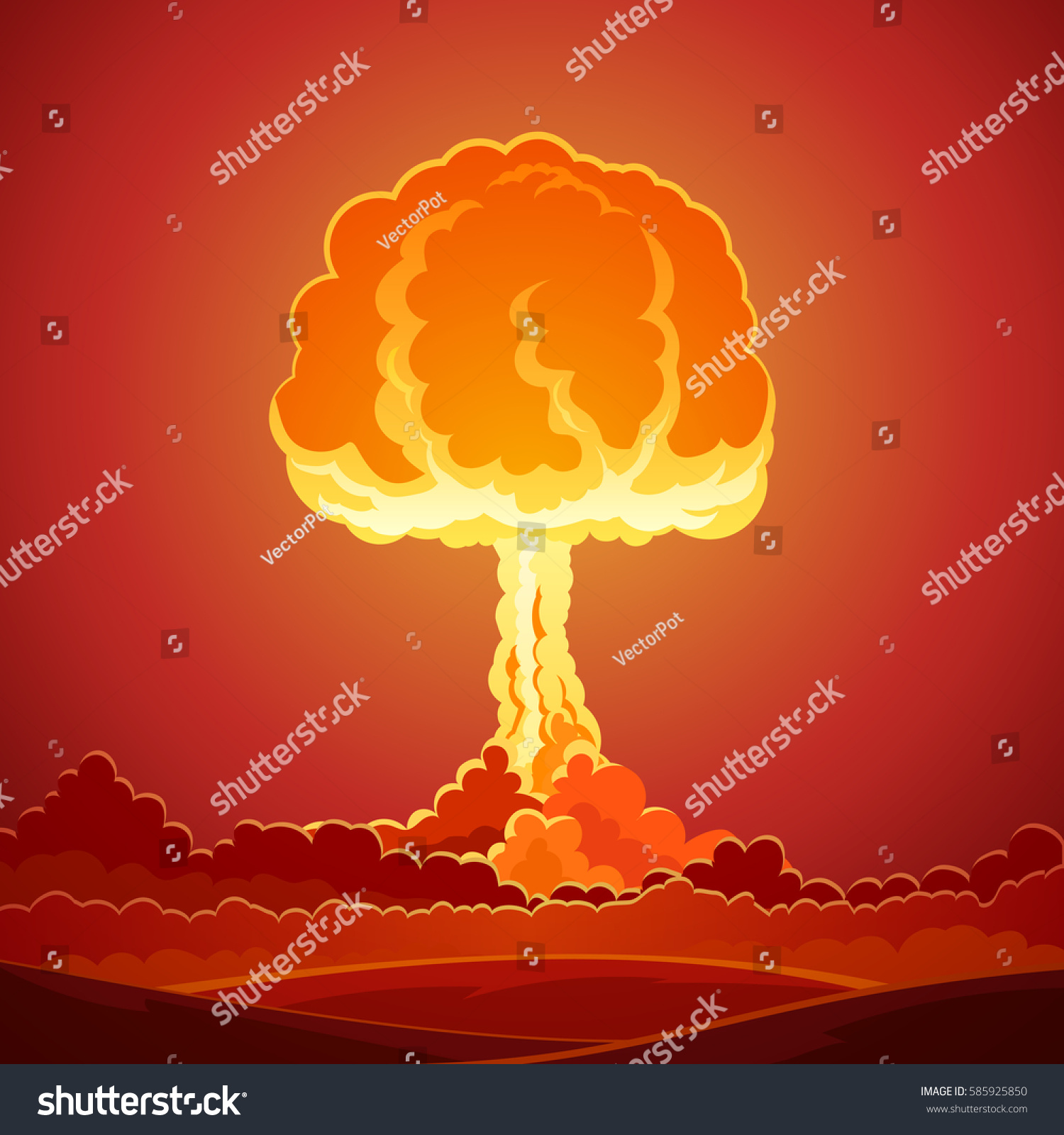 Nuclear Bomb Explosion Template Bright Mushroom のベクター画像素材 ロイヤリティフリー 585925850