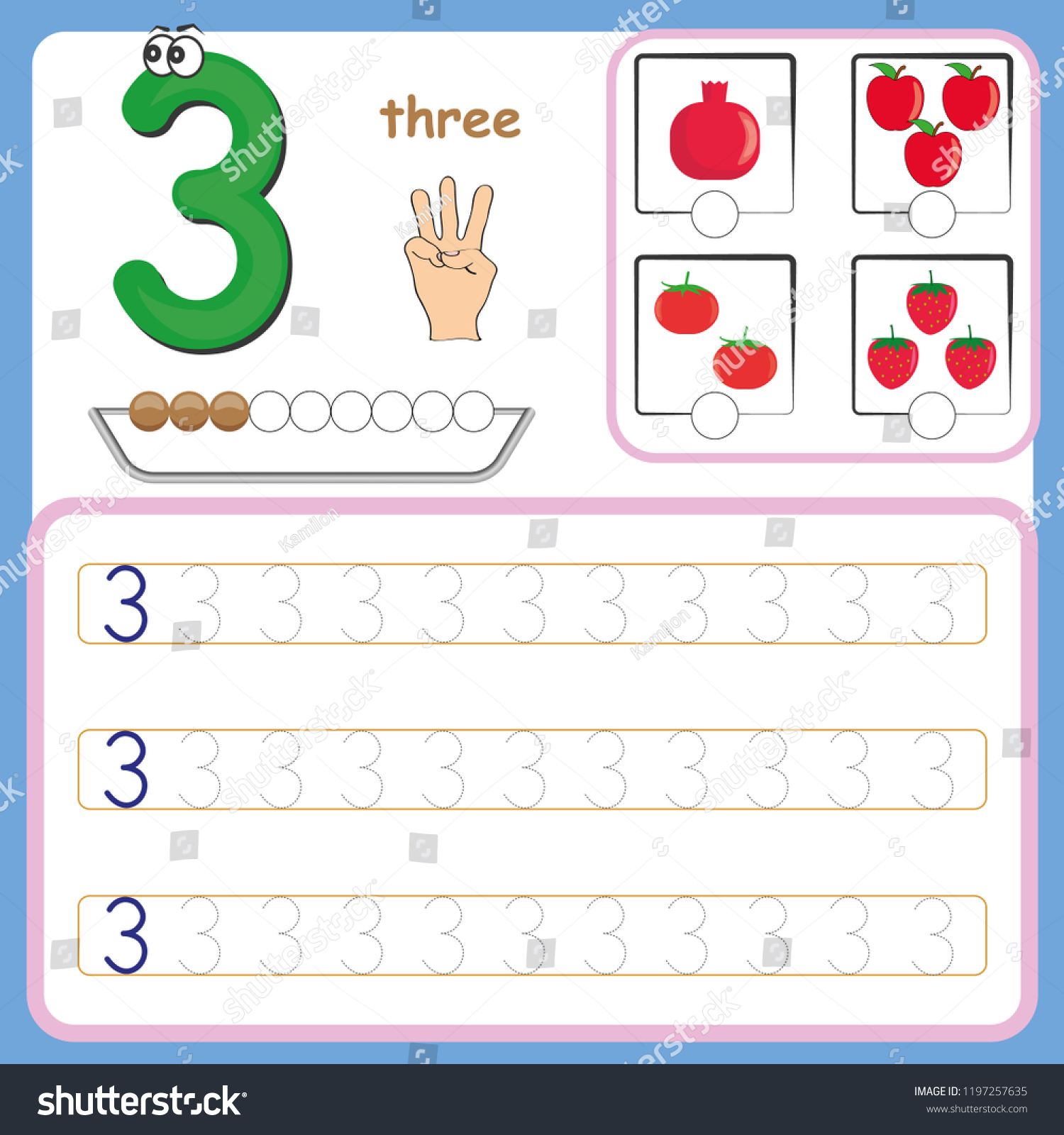 number cards counting writing numbers learning stock vector royalty free 1197257635