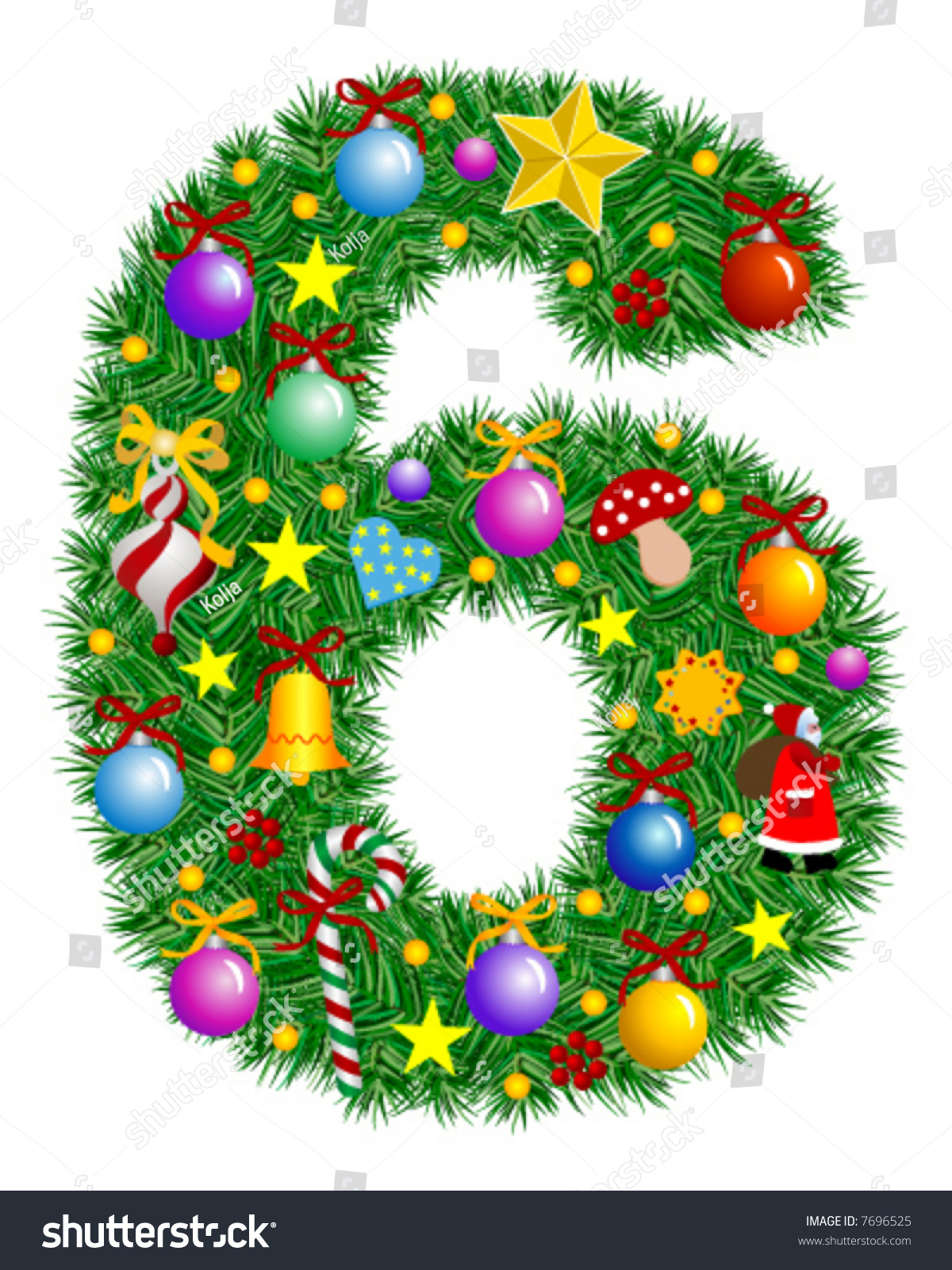 Number 6 Christmas Tree Decoration Part Stock Vector 