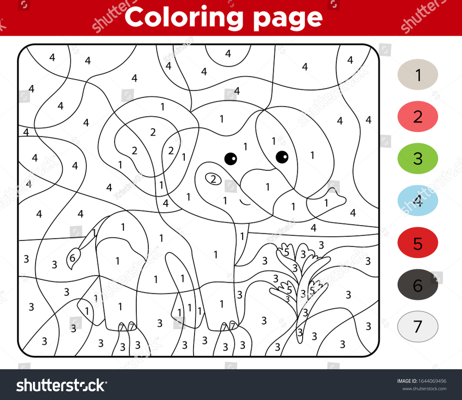 Number Coloring Page Cute Cartoon Elephant Stock Vector Royalty ...