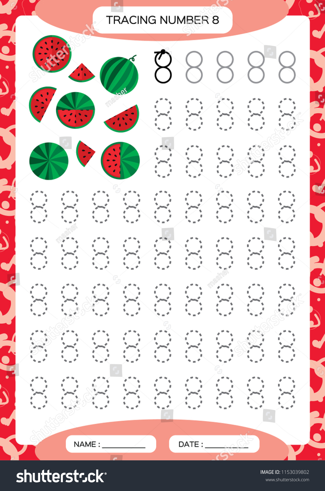 number 8 eight tracing worksheet kids stock vector royalty free 1153039802