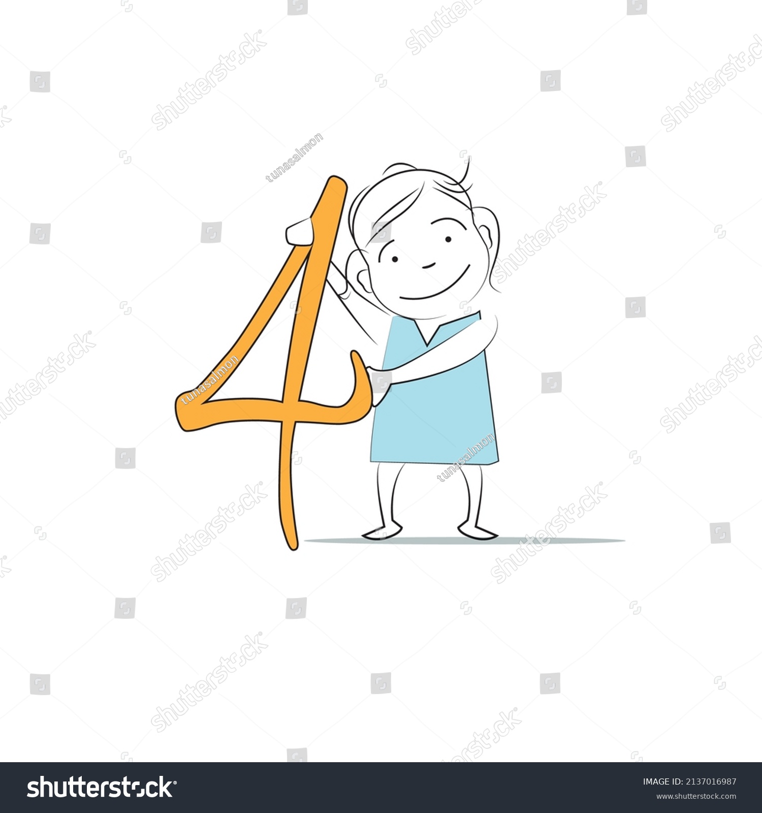 Number Four Doodle Style Character Illustration Stock Vector (Royalty ...