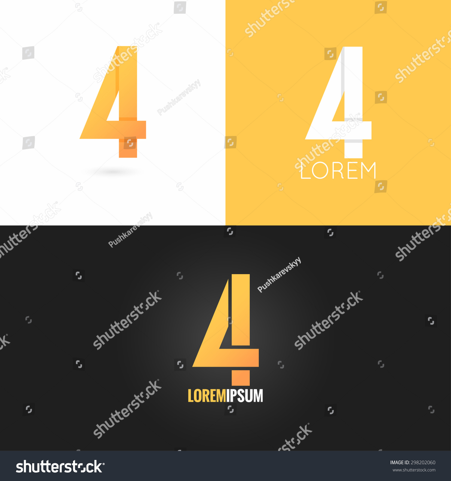 Number Four 4 Logo Design Icon Set Background, Gold, Yellow, Black ...