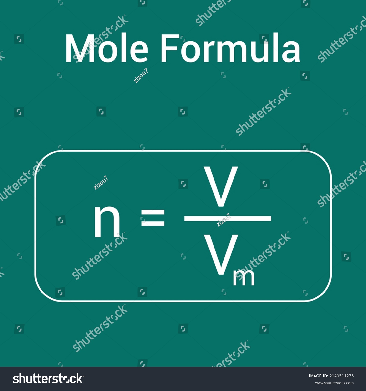 Number Moles Formula Chemistry Stock Vector Royalty Free 2140511275