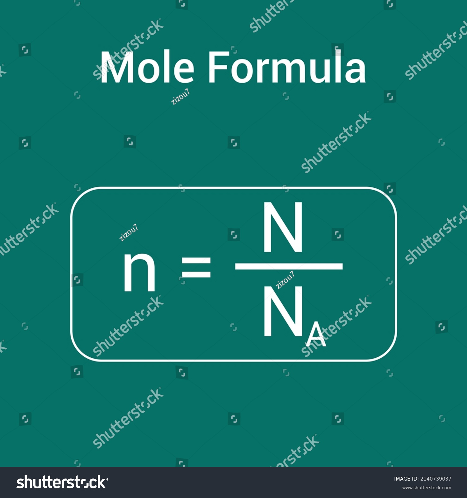 Number Moles Formula Chemistry Stock Vector Royalty Free 2140739037