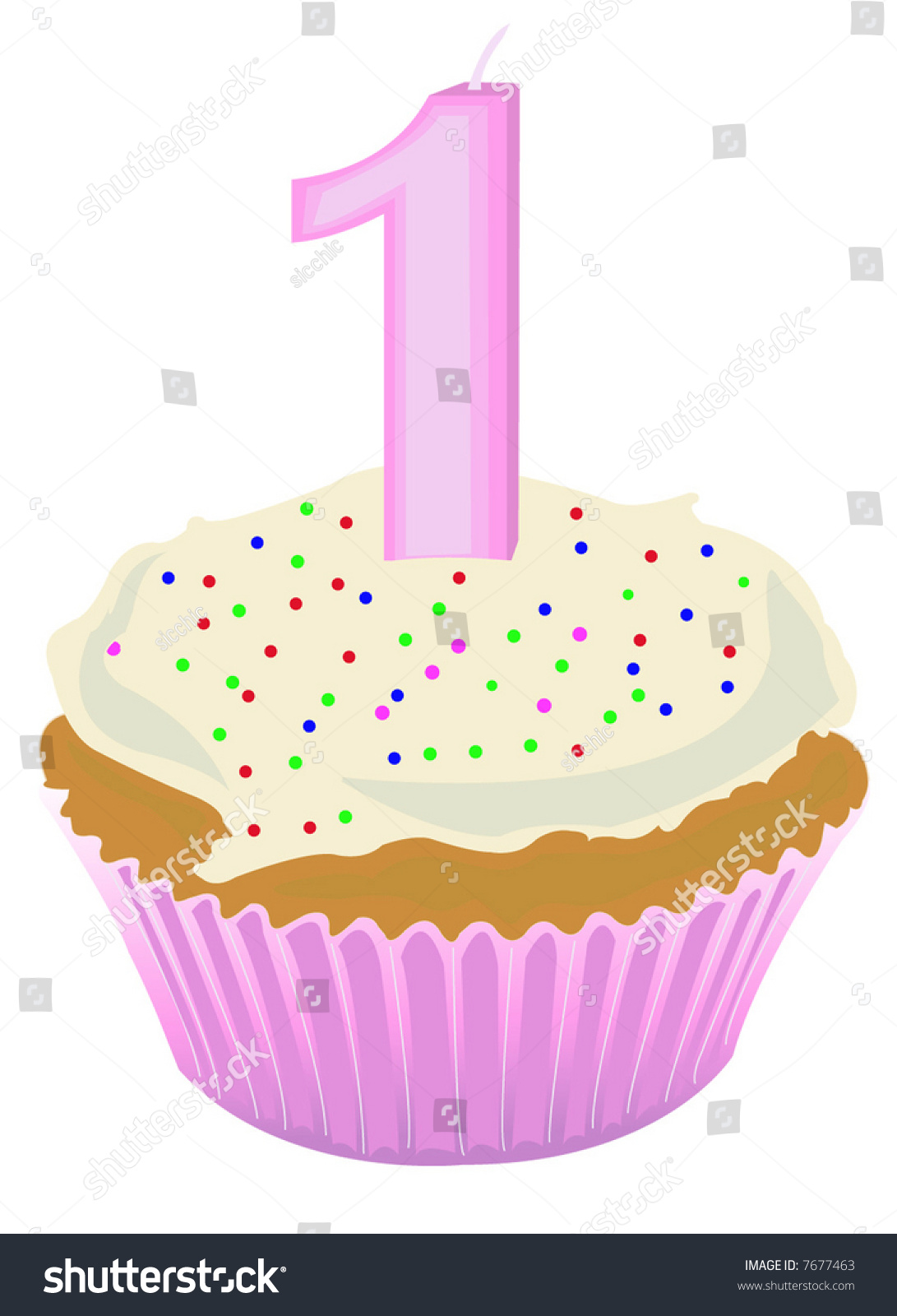 Number One Birthday Candle On Cupcake Stock Vector Royalty Free