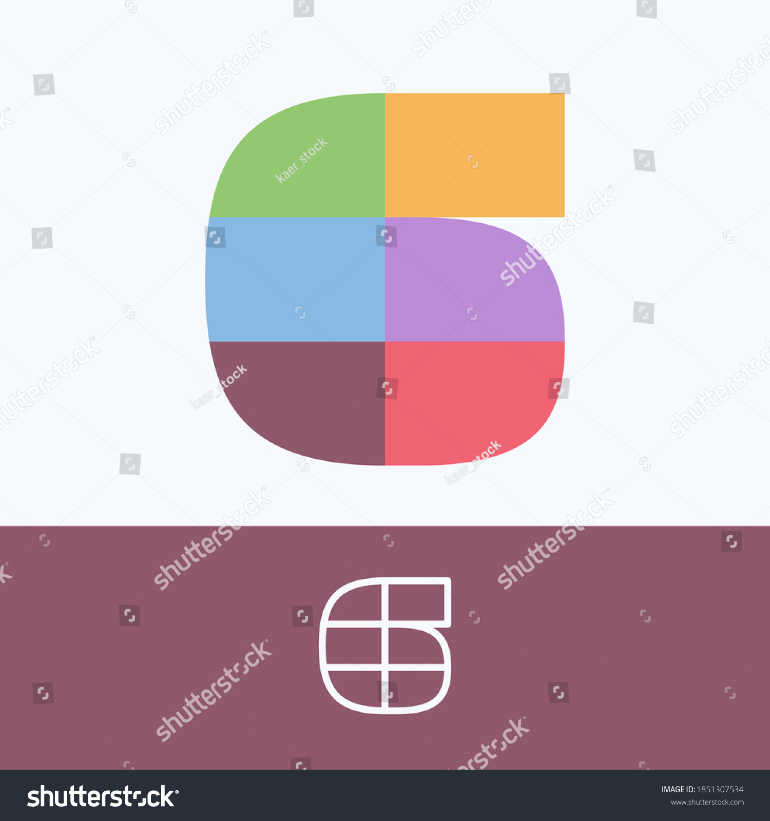 SVG of Number six logo made of block pattern with pretty dim colors. Vector template perfect to use in a cute corporate identity, greeting packaging, wedding posters, clothes design, and others.  svg