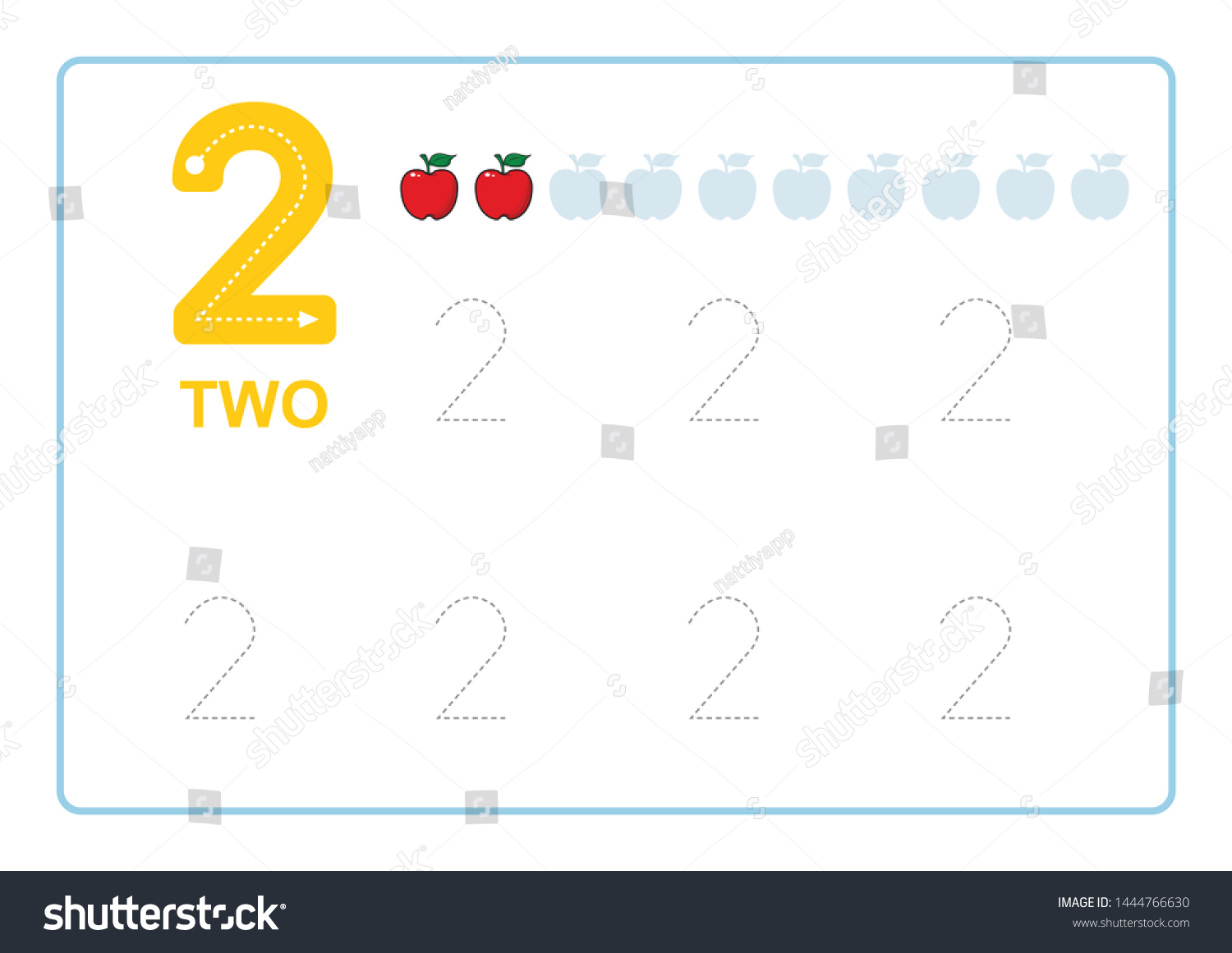 number tracing writing tracing worksheet kindergarten stock vector royalty free 1444766630 shutterstock