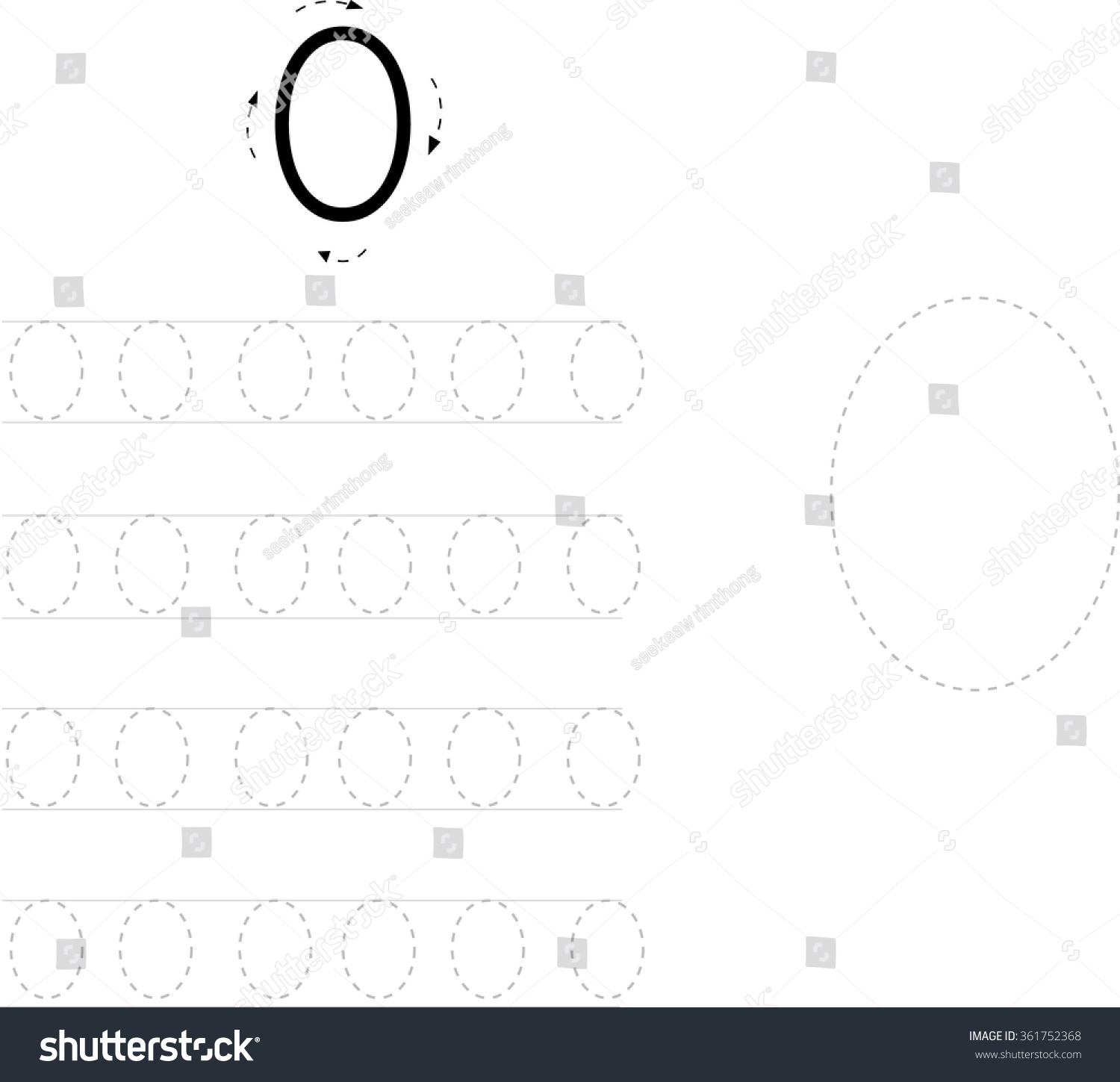 number tracing worksheet zero 0 stock vector royalty free 361752368 shutterstock