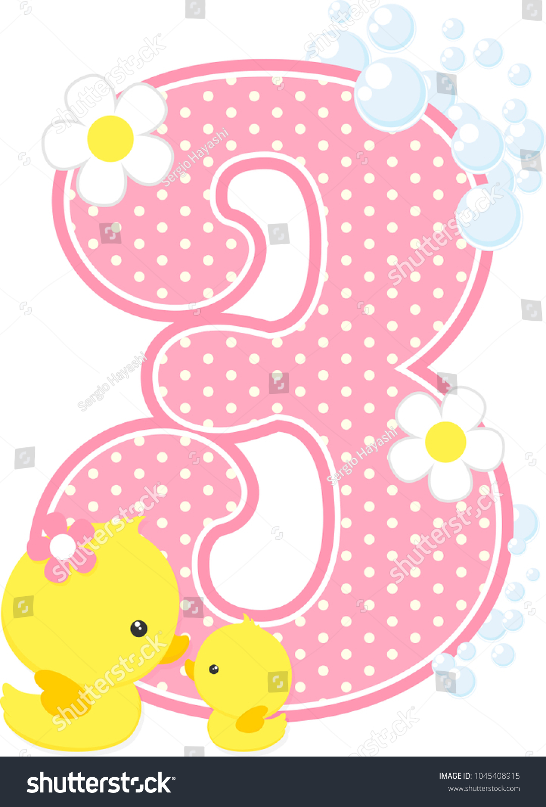 Number 3 Bubbles Cute Rubber Duck Stock Vector Royalty Free 1045408915
