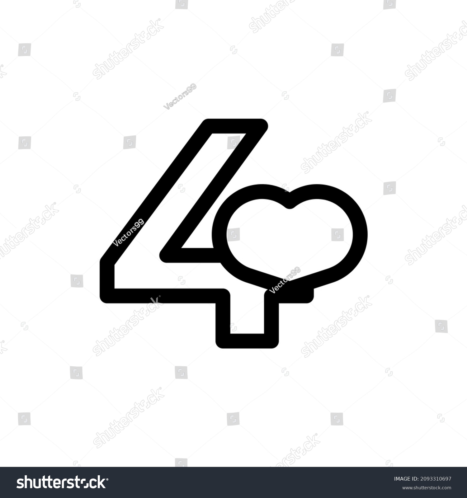 SVG of Number 4 with Heart Love in Line Style Logo Design Template Element svg