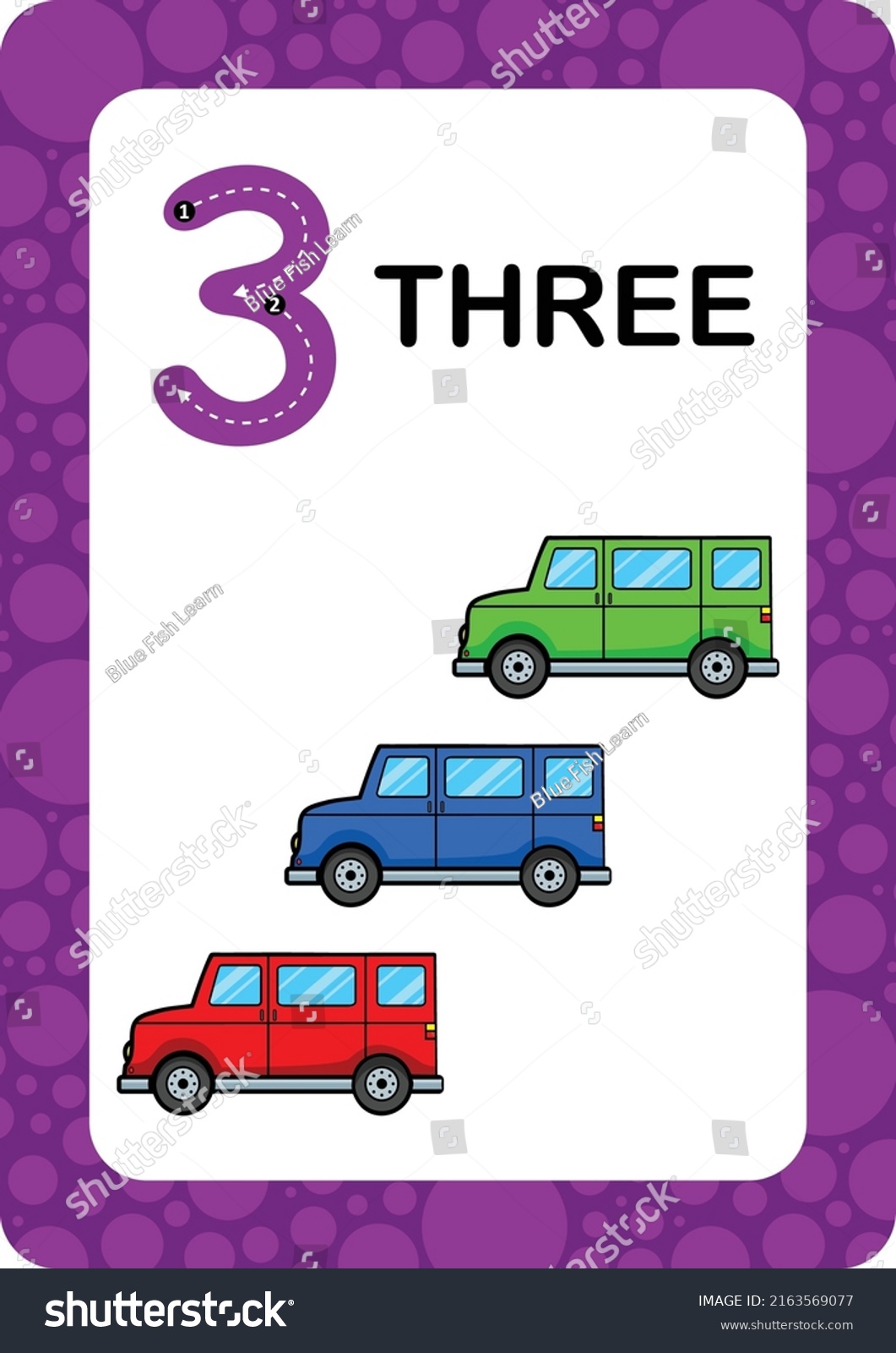 Numbers Flashcards Number Three Educational Math Stock Vector (Royalty ...