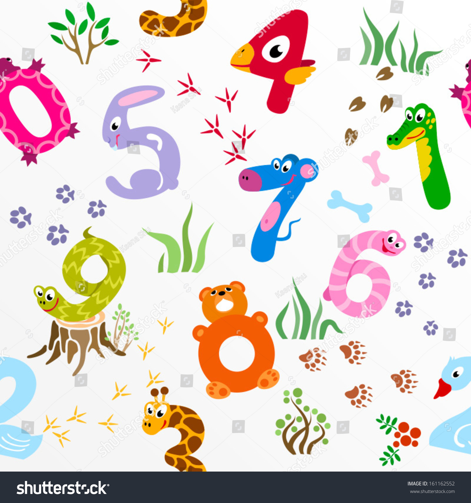 Numbers Like Animals Cartoon Seamless Pattern Stock Vector 161162552 ...