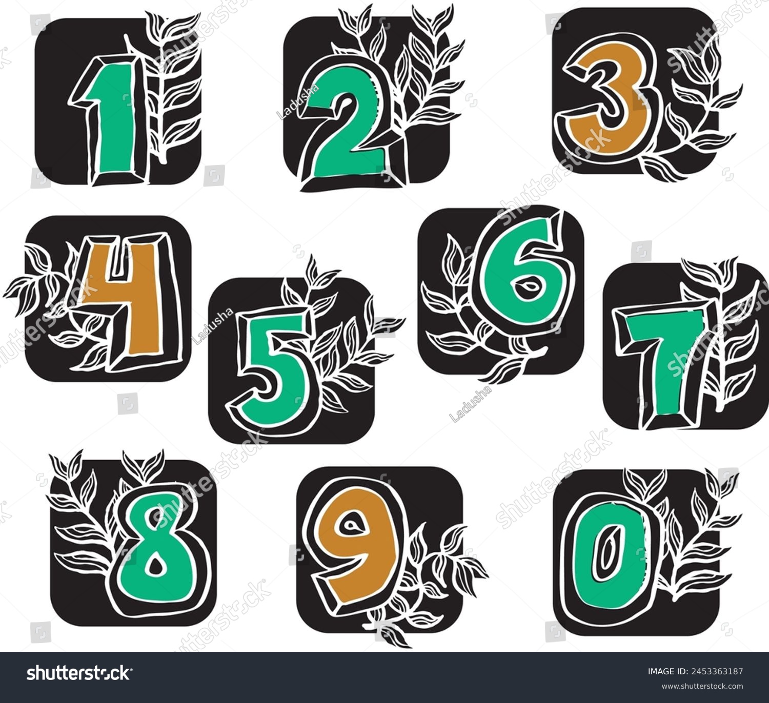 SVG of Numbers set for greeting cards, birthday or wedding invitation. Hand drawn illustration, cartoon style. 1234567890. Decorative vector element geometric or floral design. svg