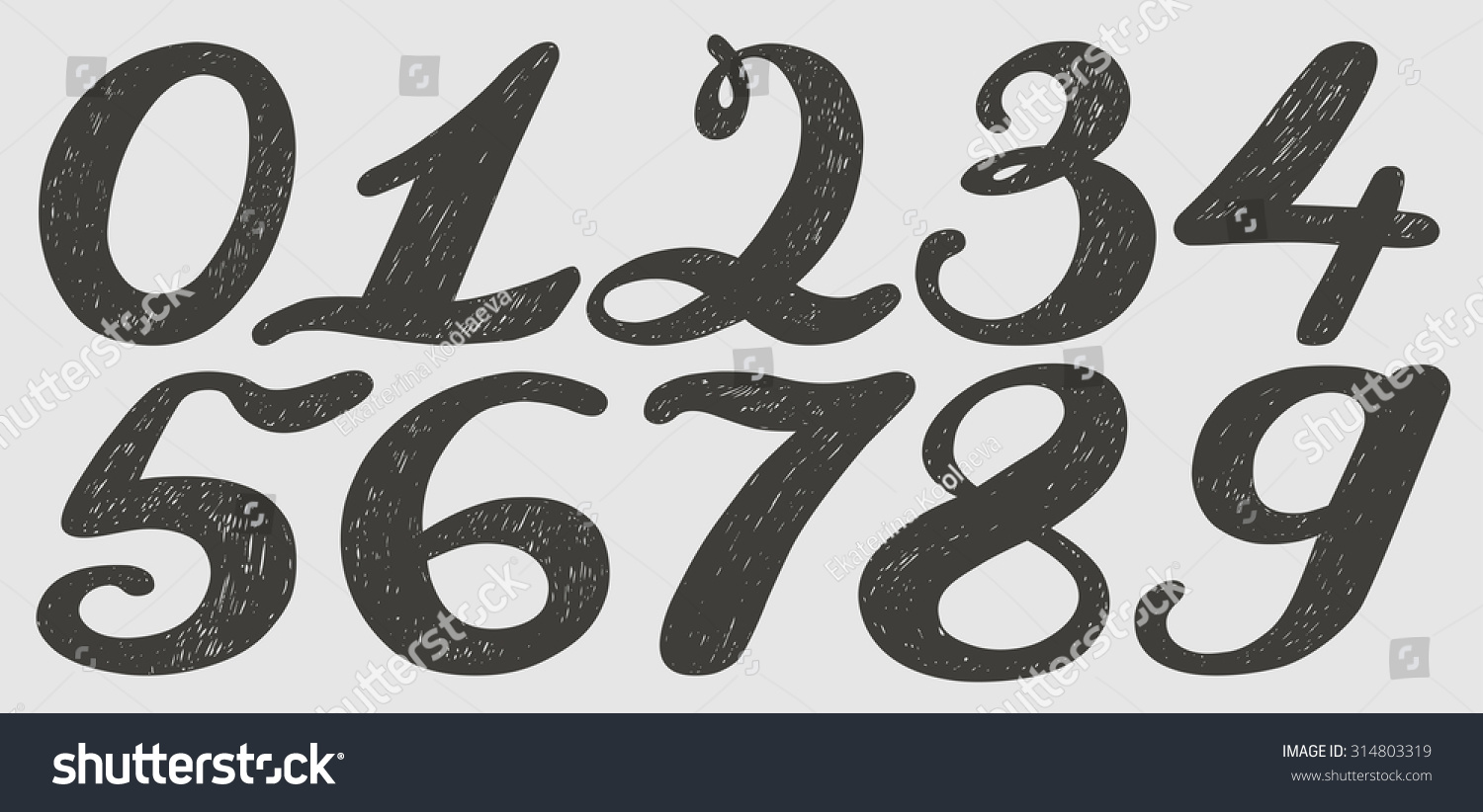 Numbers Set In Hand Drawn Calligraphy Style. Vector Design Template ...