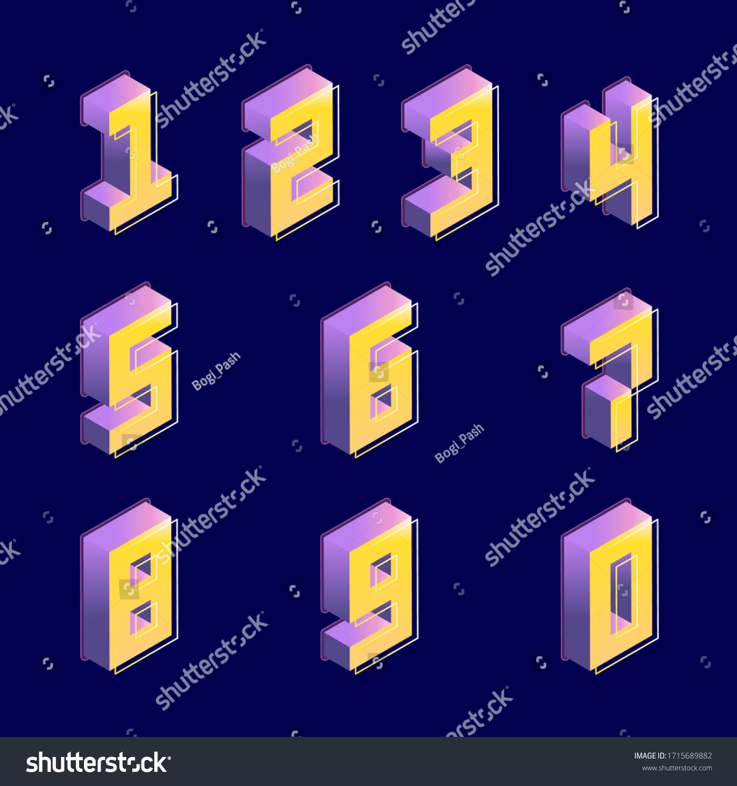 SVG of Numbers set in isometry. Colourful vector symbols for counting. Bright modern 1234567890 in pixel style. Template for birthday or web design svg