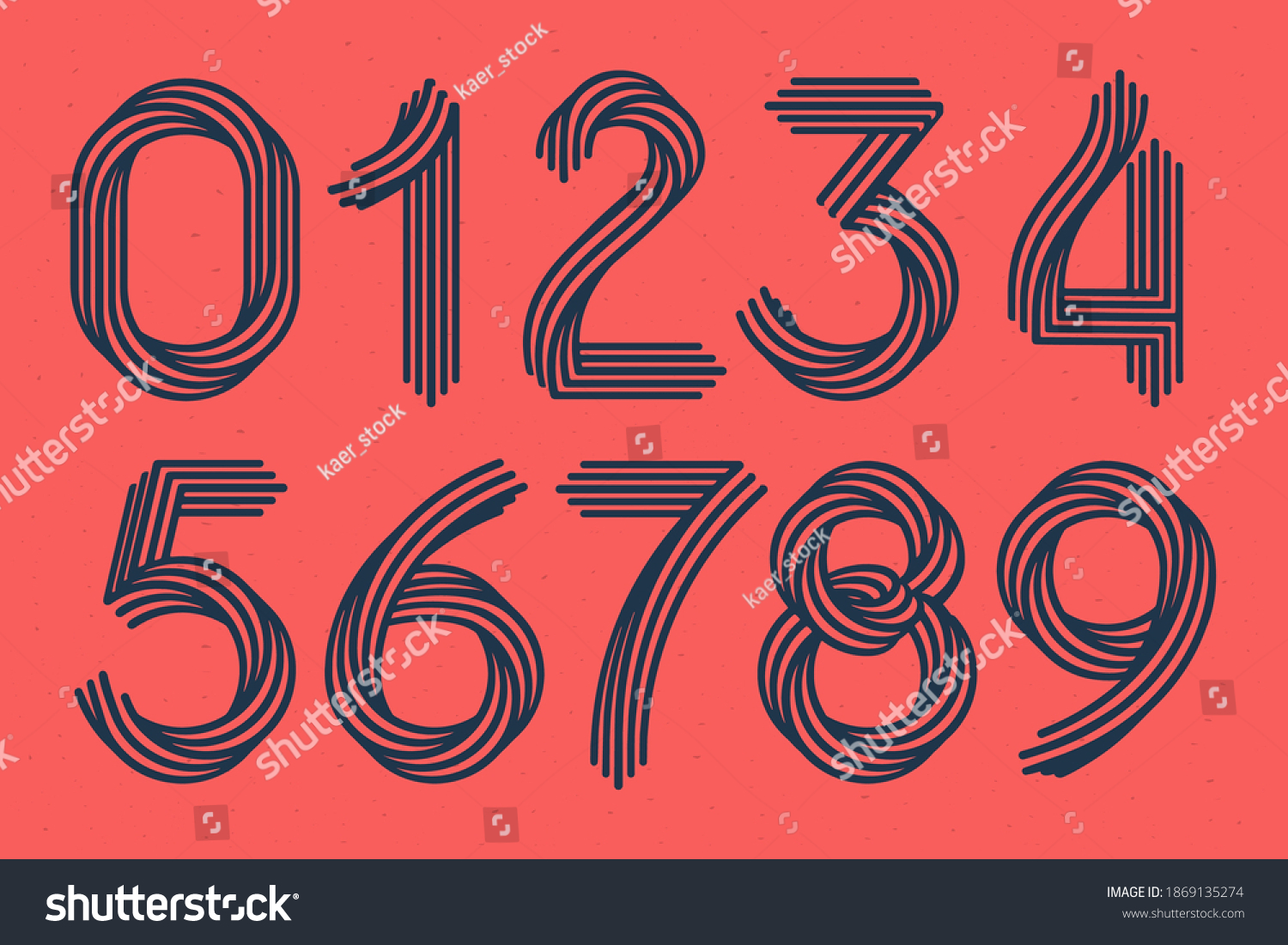 SVG of Numbers set made of five parallel lines with noise texture. Impossible shape logos. Vector vintage font for boutique labels, chic headlines, jewelry posters, wedding cards etc. svg