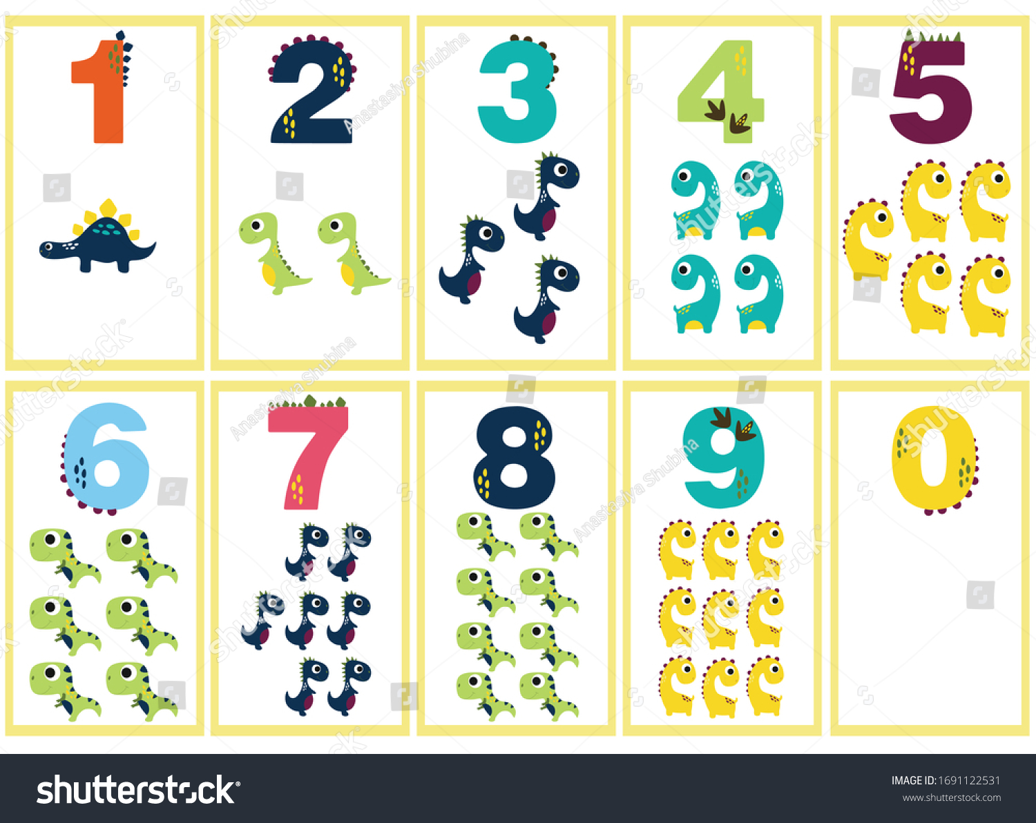 Numbers Examples Dinosaurs Educational Page Mathematical Stock Vector ...