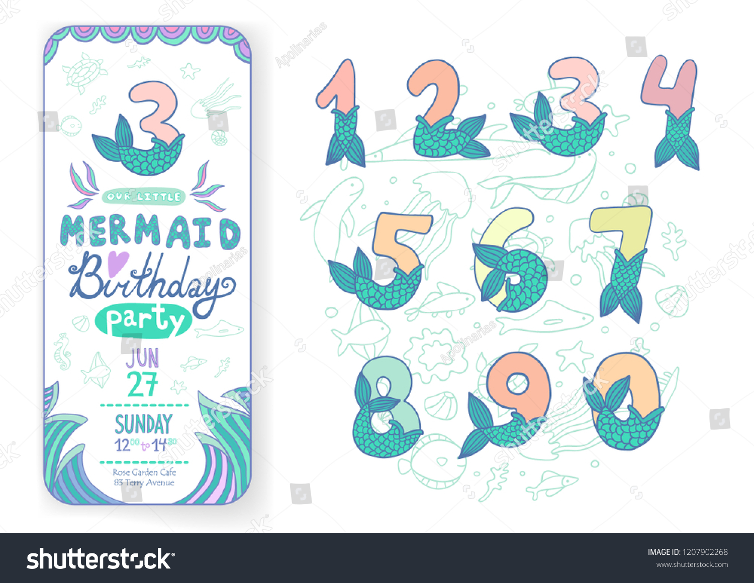 Zahlen Mit Mermaid Tail Vector Set Stock Vektorgrafik Lizenzfrei