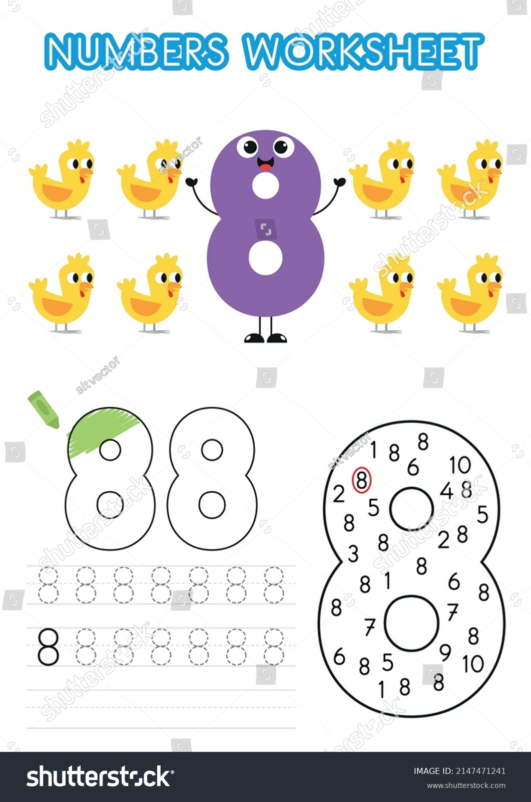 Numbers Worksheet Preschoolers Number Tracking Activity Stock Vector ...