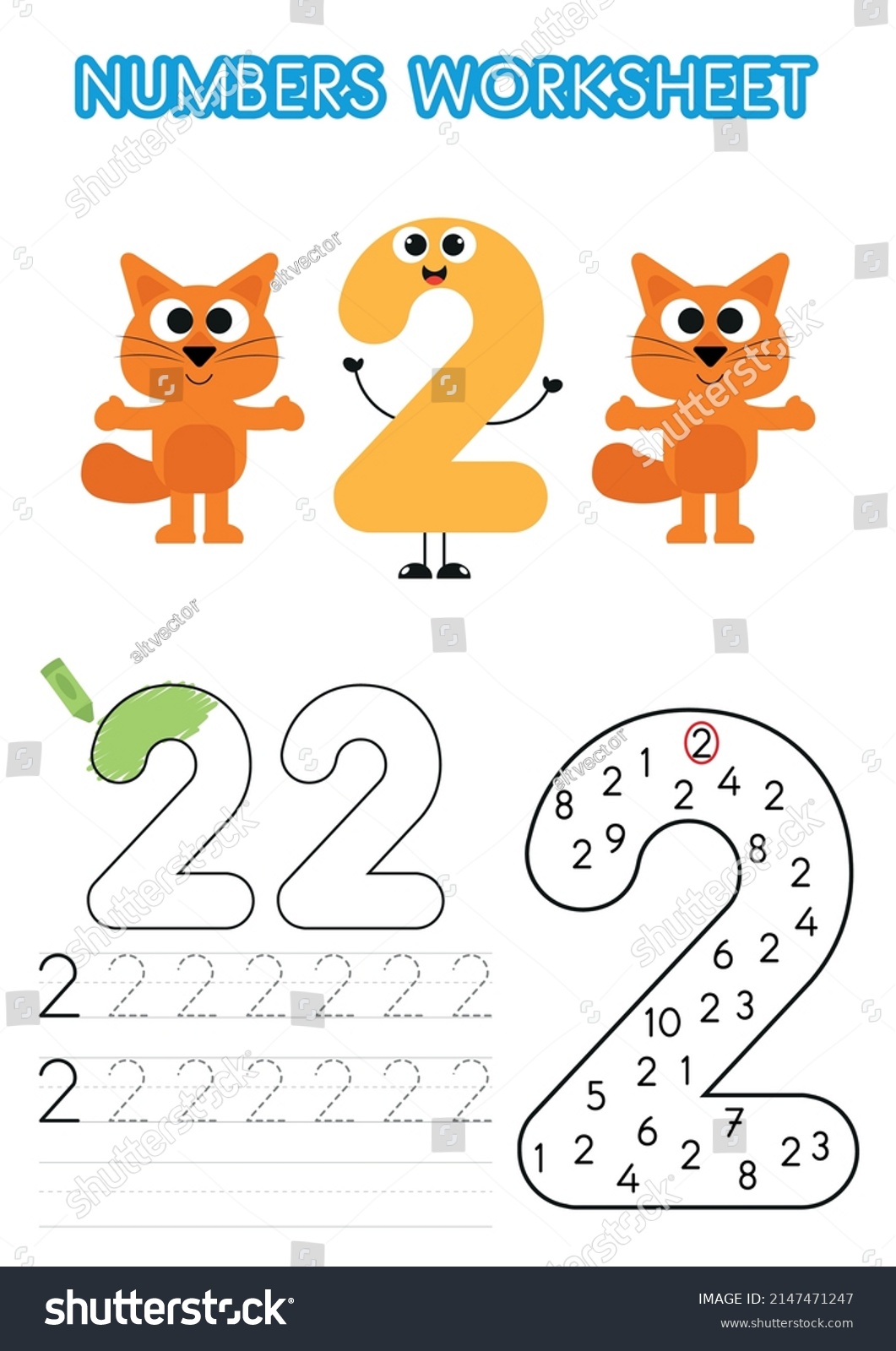 numbers-worksheet-preschoolers-number-tracking-activity-stock-vector-royalty-free-2147471247