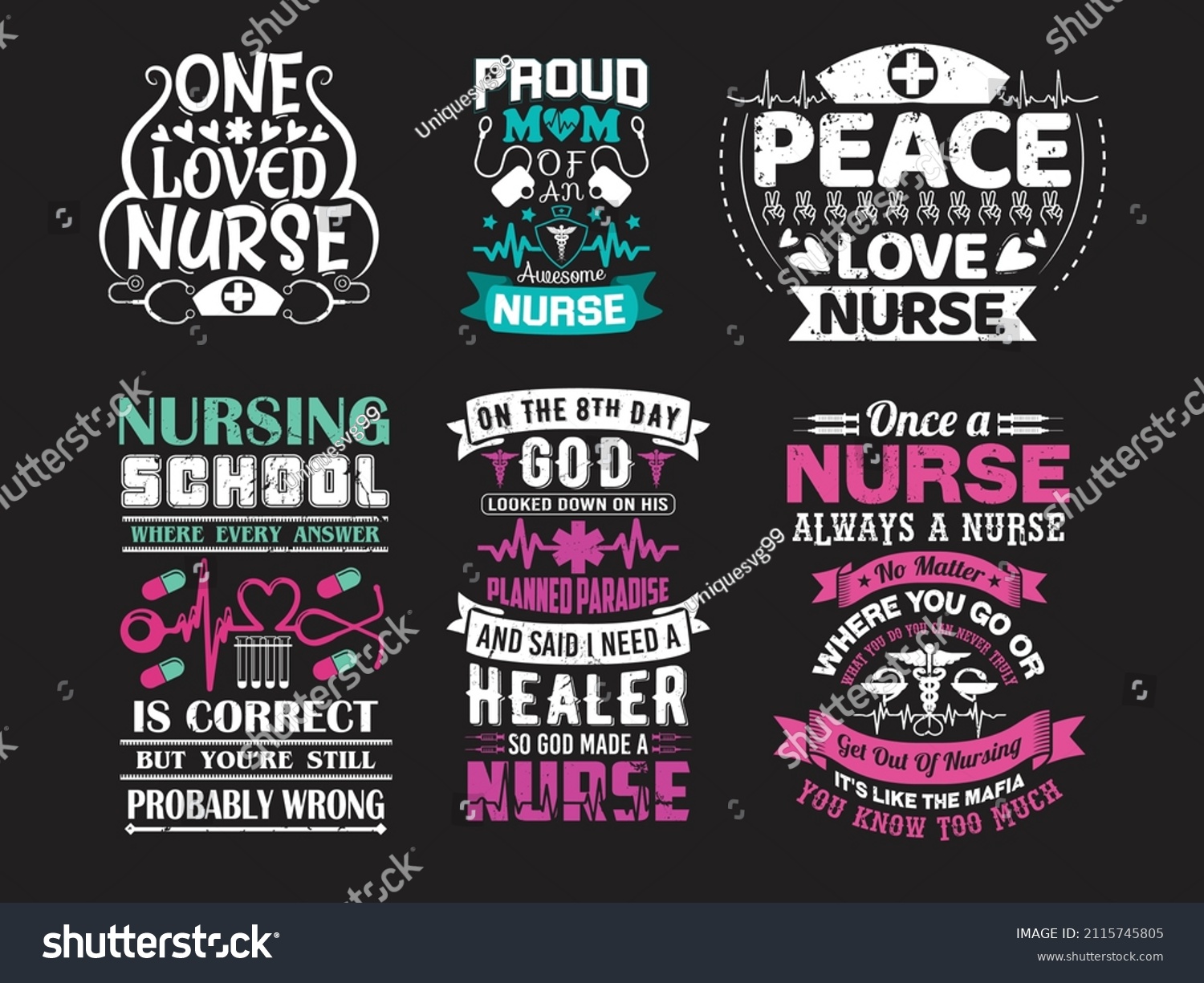 SVG of Nurse lettering typographic quotes design bundle,  Nurse Quotes Clipart vector design bundle. svg