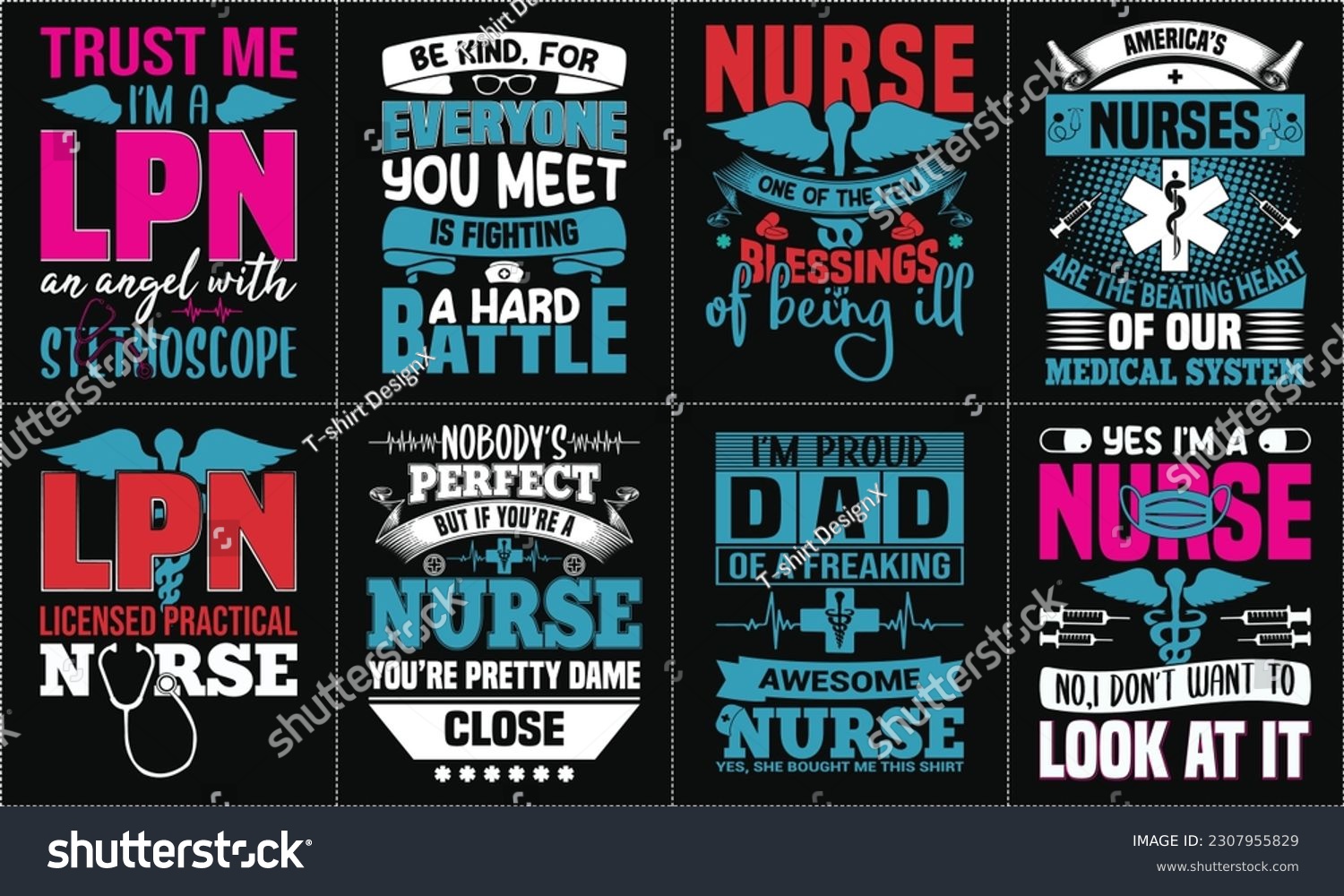 SVG of Nurse lettering typographic quotes t shirt design bundle, Nurse Custom Graphic T-shirt Design Template - Print svg