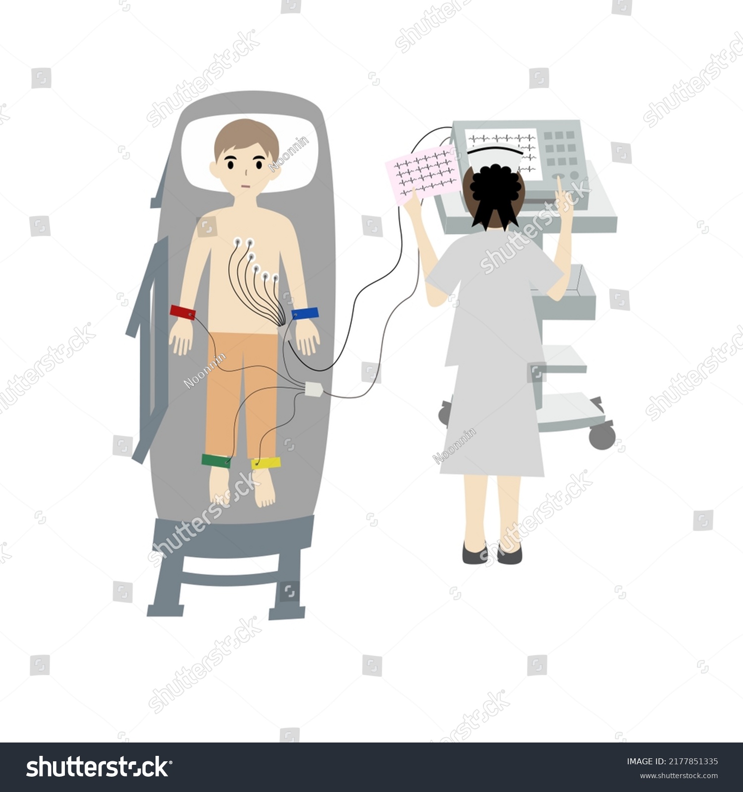 Nurse Performing Electrocardiogram Ecg Ekg Test Stock Vector Royalty