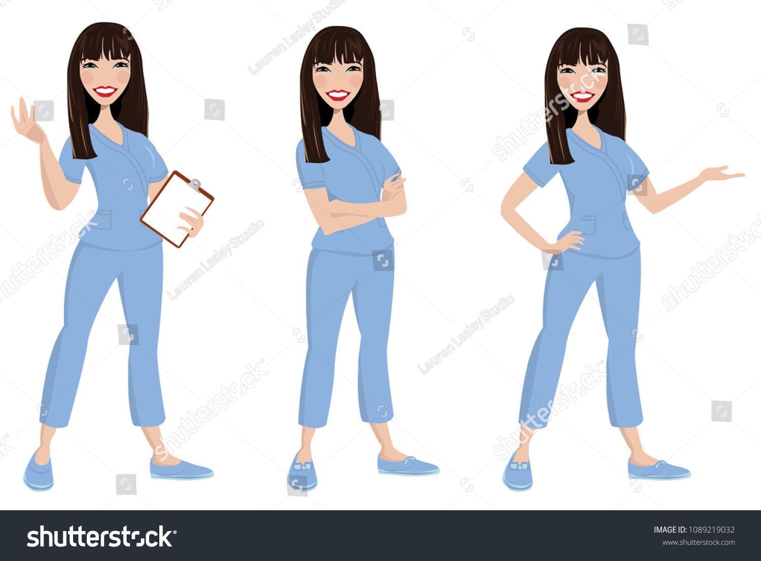 Nurse Standing Three Poses Stock Vector Royalty Free 1089219032 8504