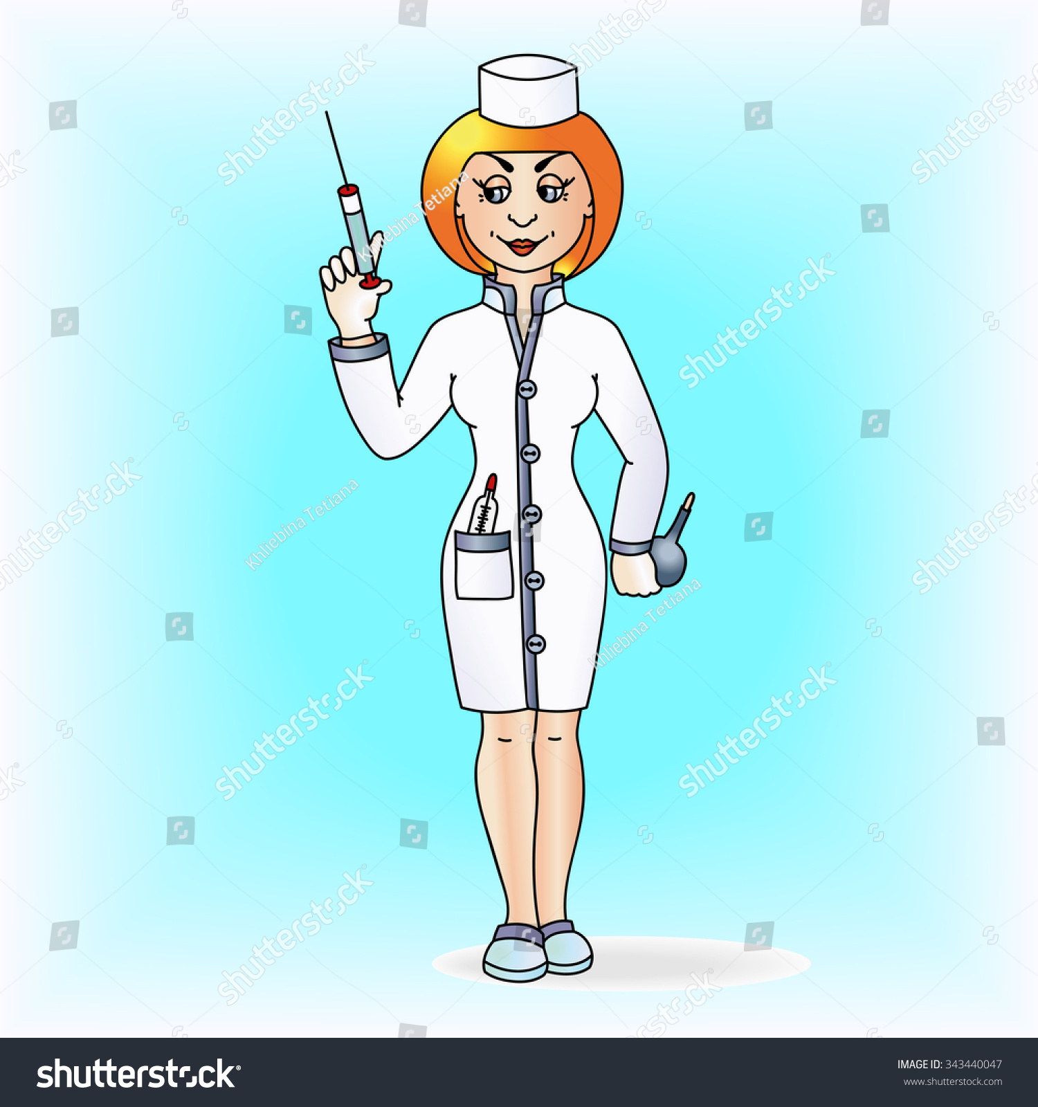 Nurse With Syringe And Enema. Editable Vector Illustration. - 343440047 ...