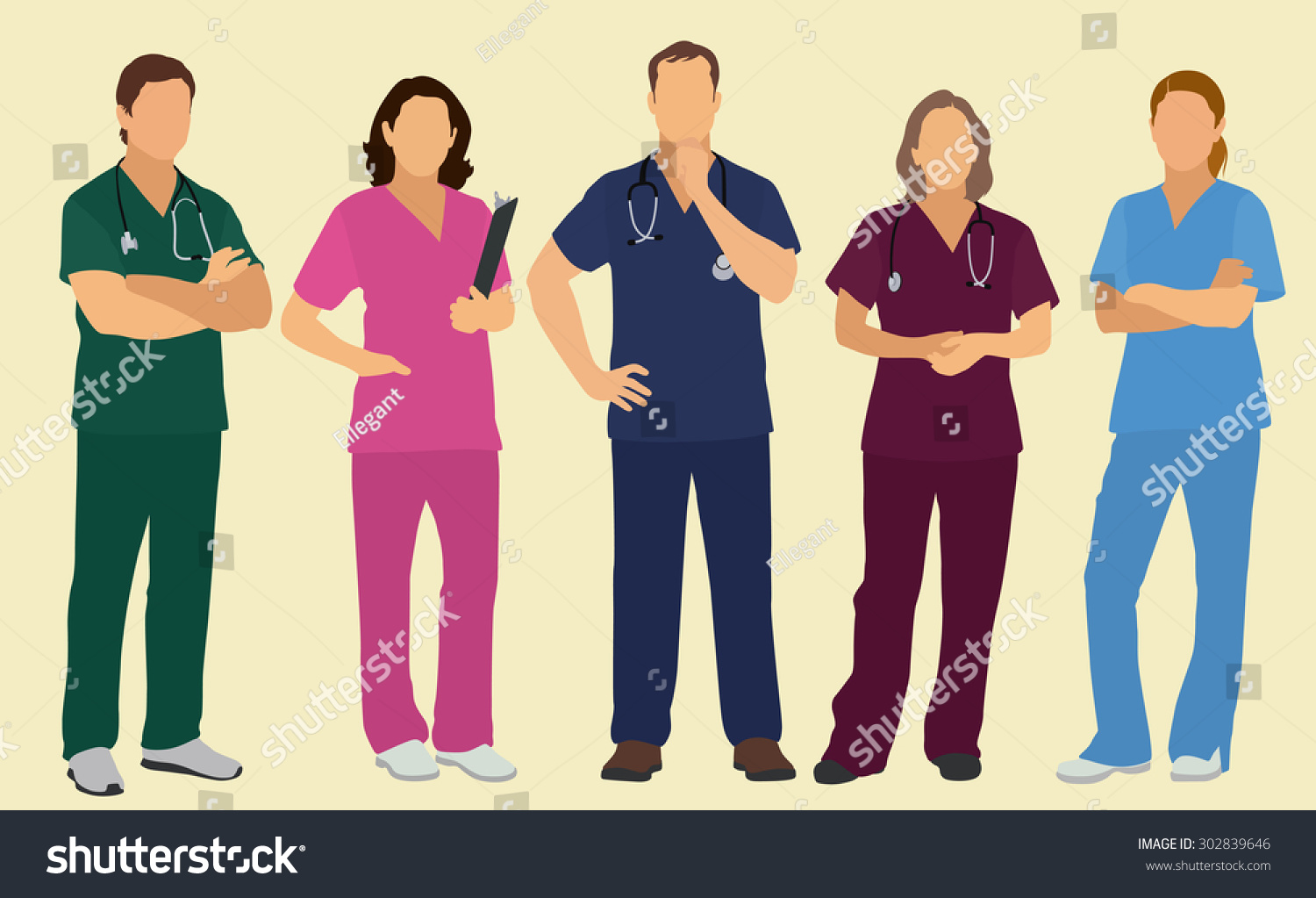 Nurses Surgeons Wearing Scrubs Stock Vector (Royalty Free) 302839646 ...