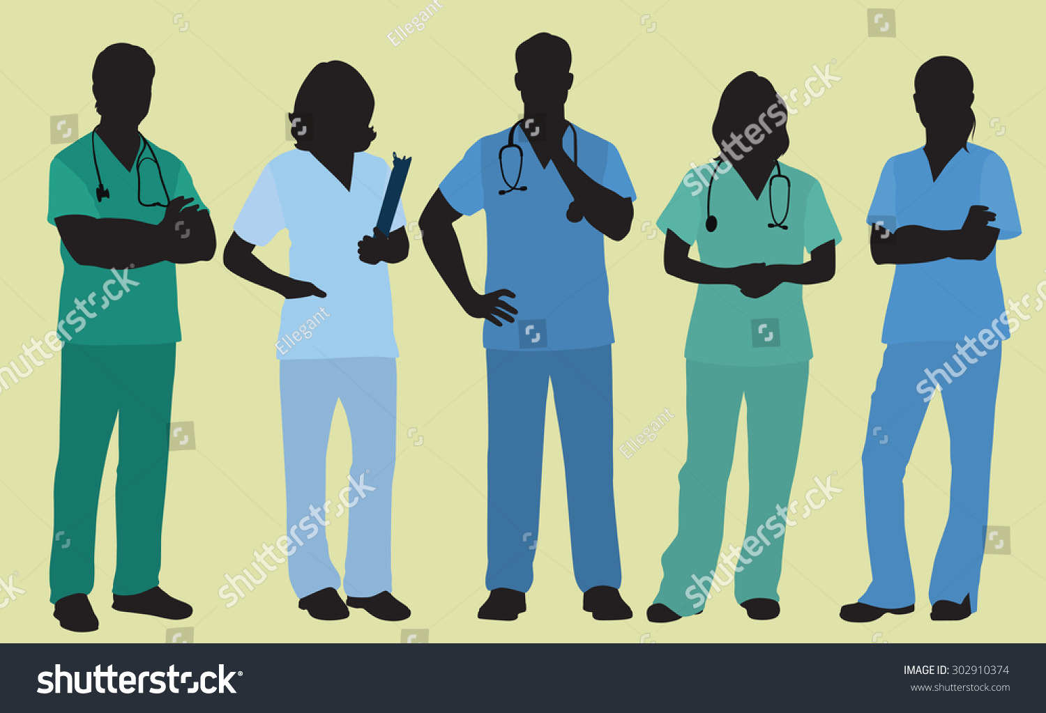 Nurses Surgeons Wearing Scrubs Colored Silhouette Stock Vector ...