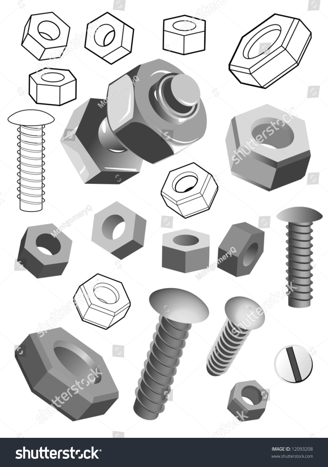 Nuts Bolts Stock Vector 12093208 - Shutterstock