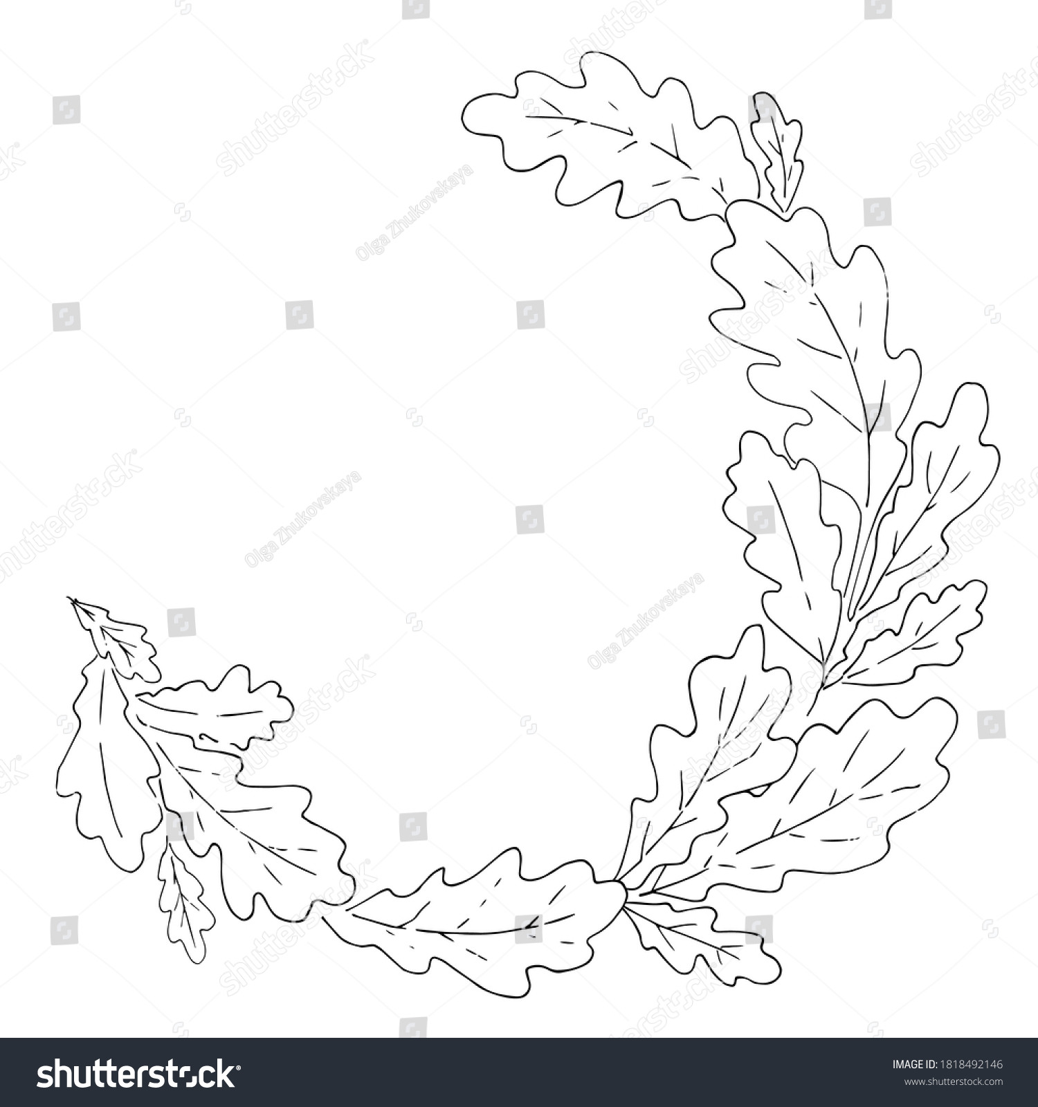 SVG of Oak leaves half wreath. Decor for print design. Autumn mood. Hand drawn line illustration svg