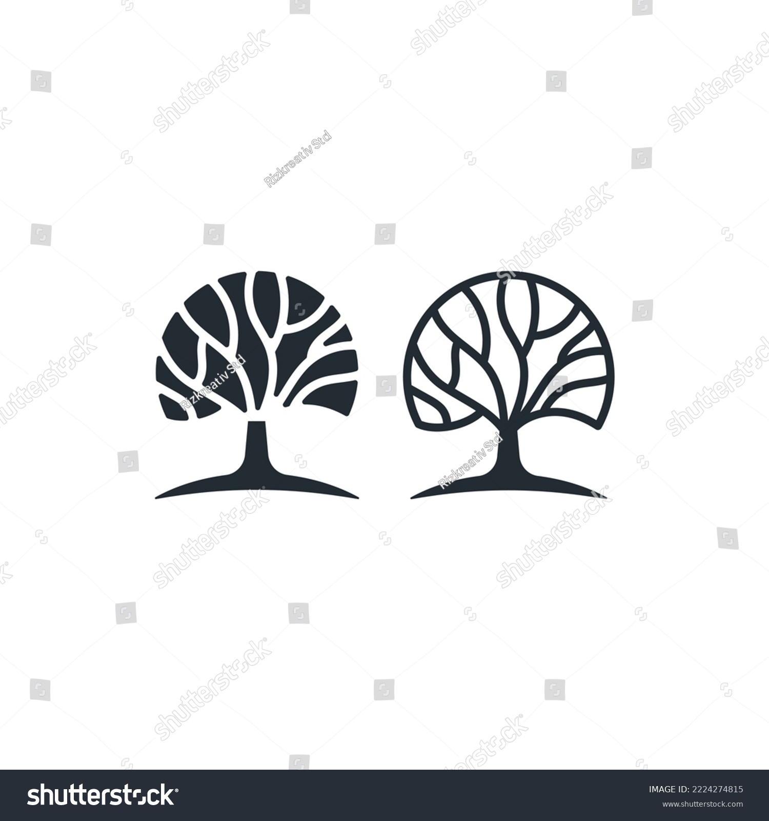 SVG of Oak or banyan tree line art logo icon design vector illustration svg