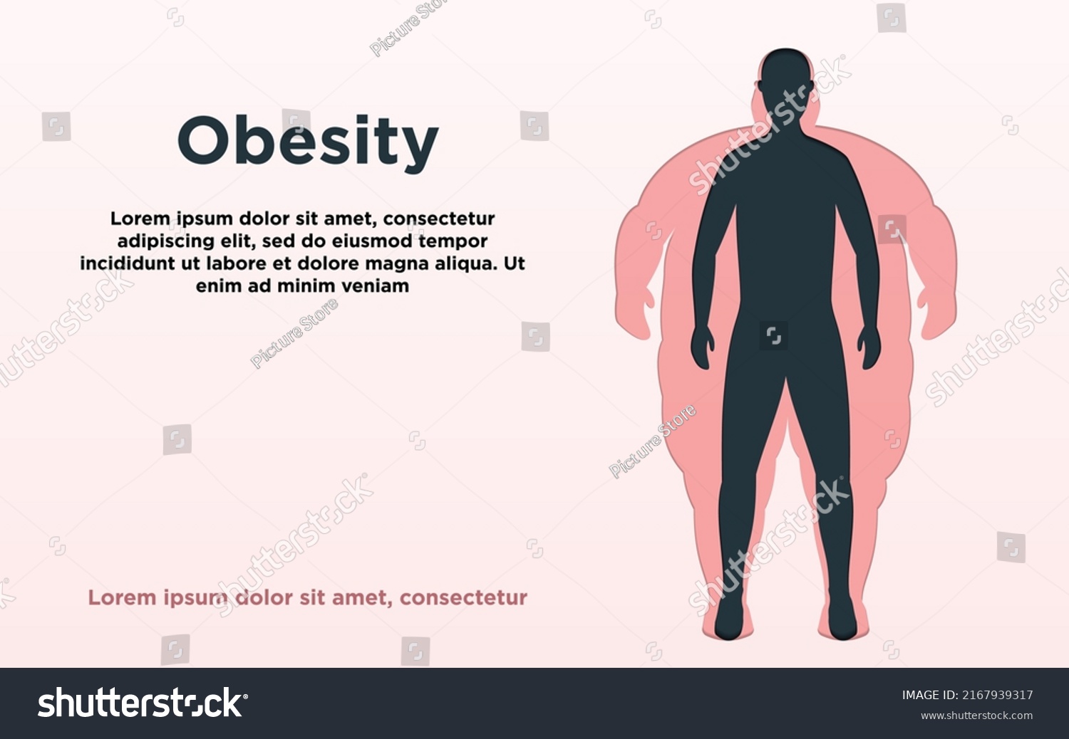 SVG of Obesity. Vector illustration with copy space. Poster with normal and obese person silhouette in paper style svg