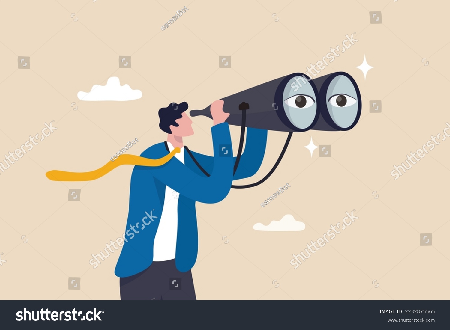 SVG of Observation, search for opportunity, curiosity or surveillance, inspect or discover new business, job search or hr finding candidate concept, curious businessman look through binoculars with big eyes. svg