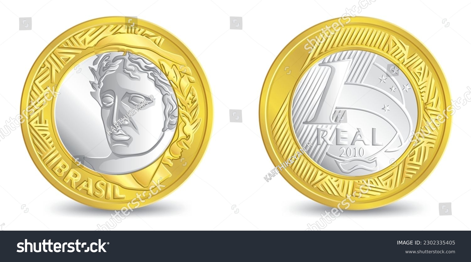 SVG of Obverse and reverse of brazil one real coin isolated on white background in vector illustration svg