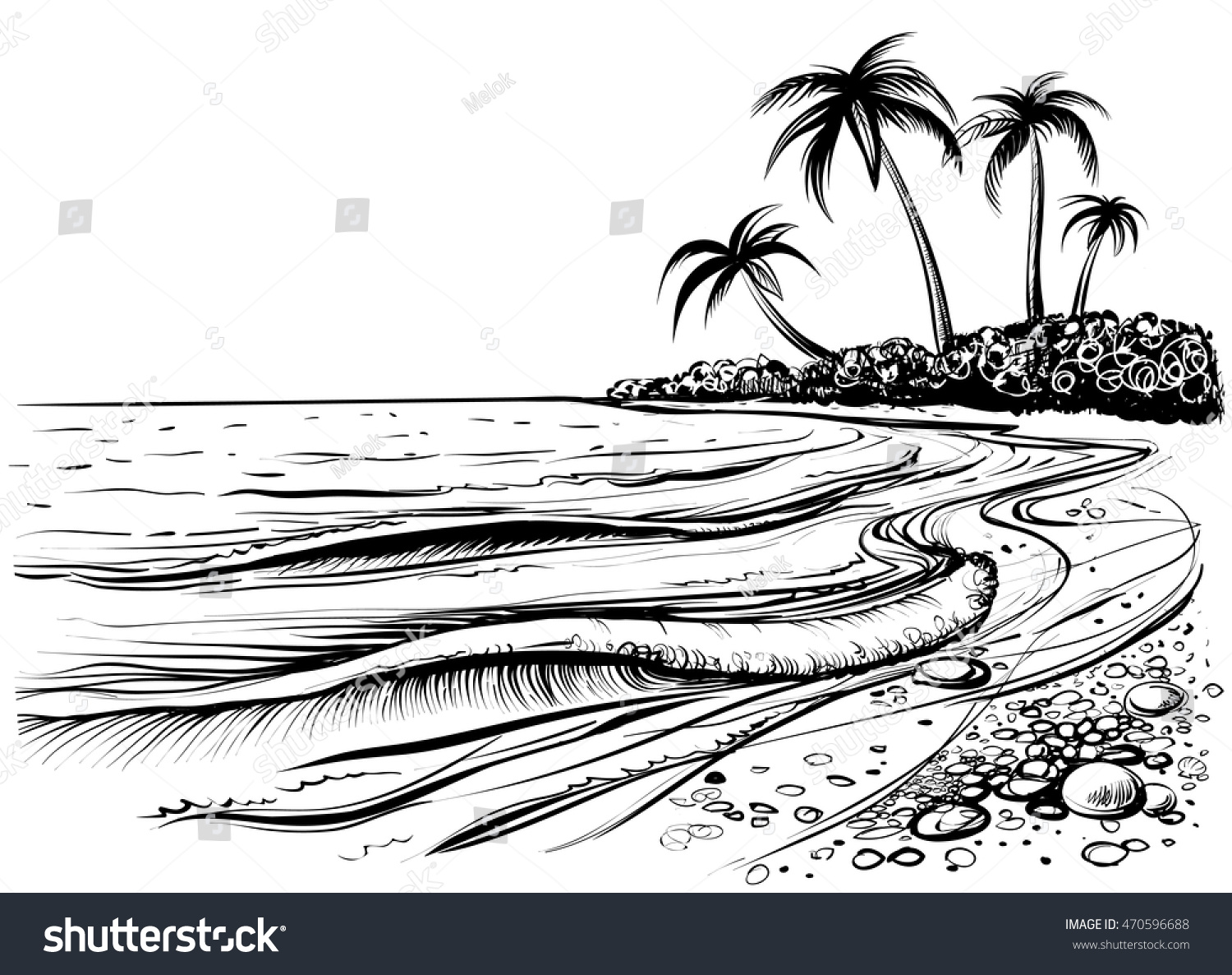 Ocean Sea Beach Waves Sketch Black Stock Vector 470596688 - Shutterstock