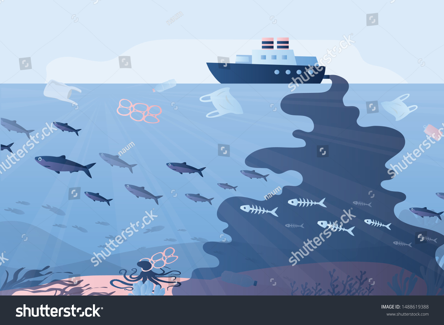 Ocean Plastic Garbage Banner Ship Trash Stock Vector (Royalty Free ...