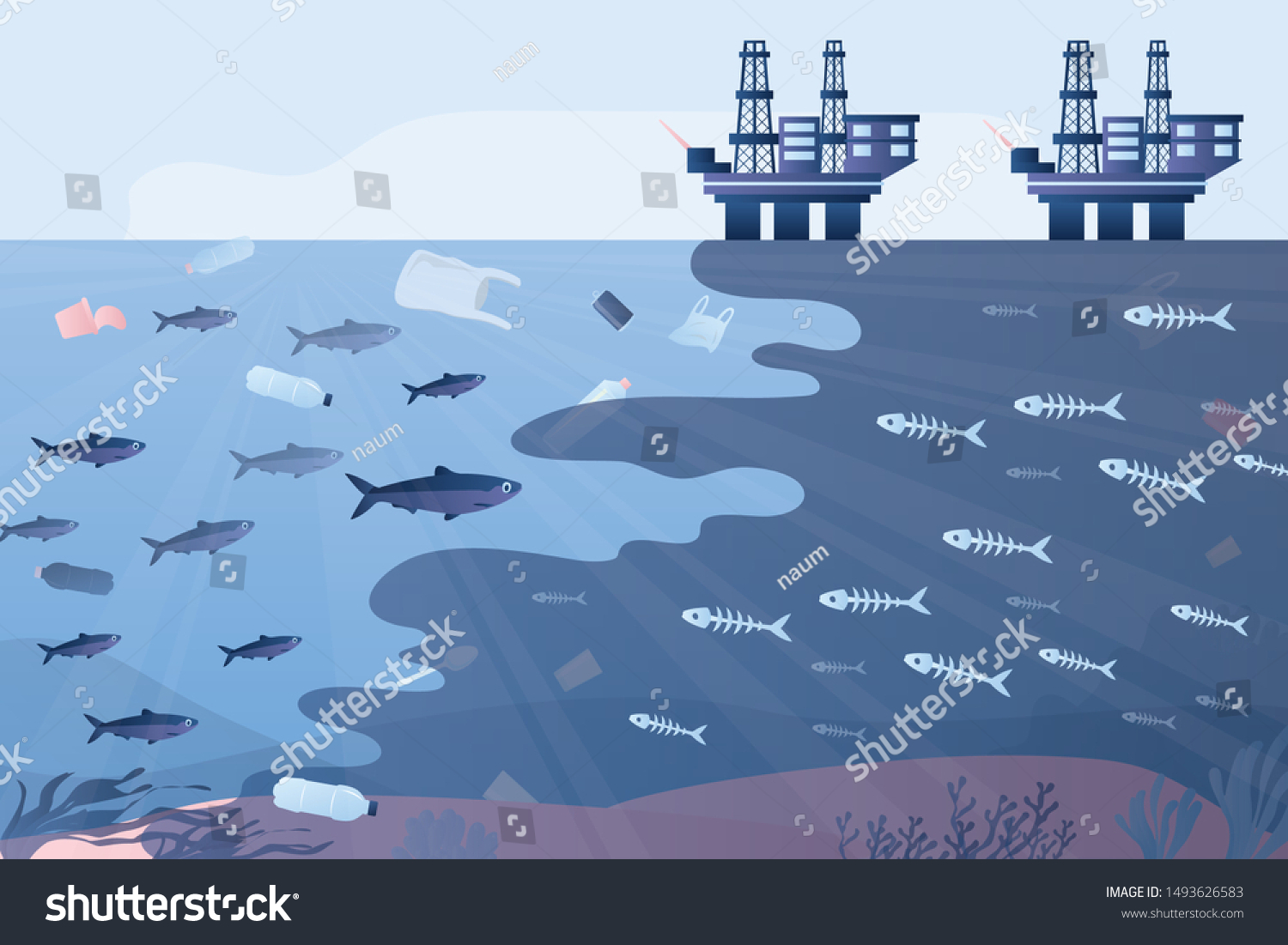 Ocean Pollution Card Template Offshore Oil Stock Vector (Royalty Free ...