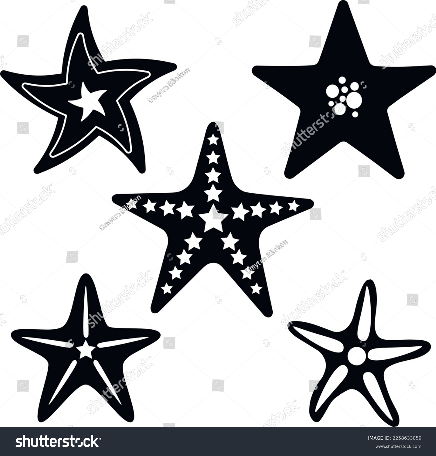 SVG of Ocean star silhouette, starfish set icon, SVG Vector svg