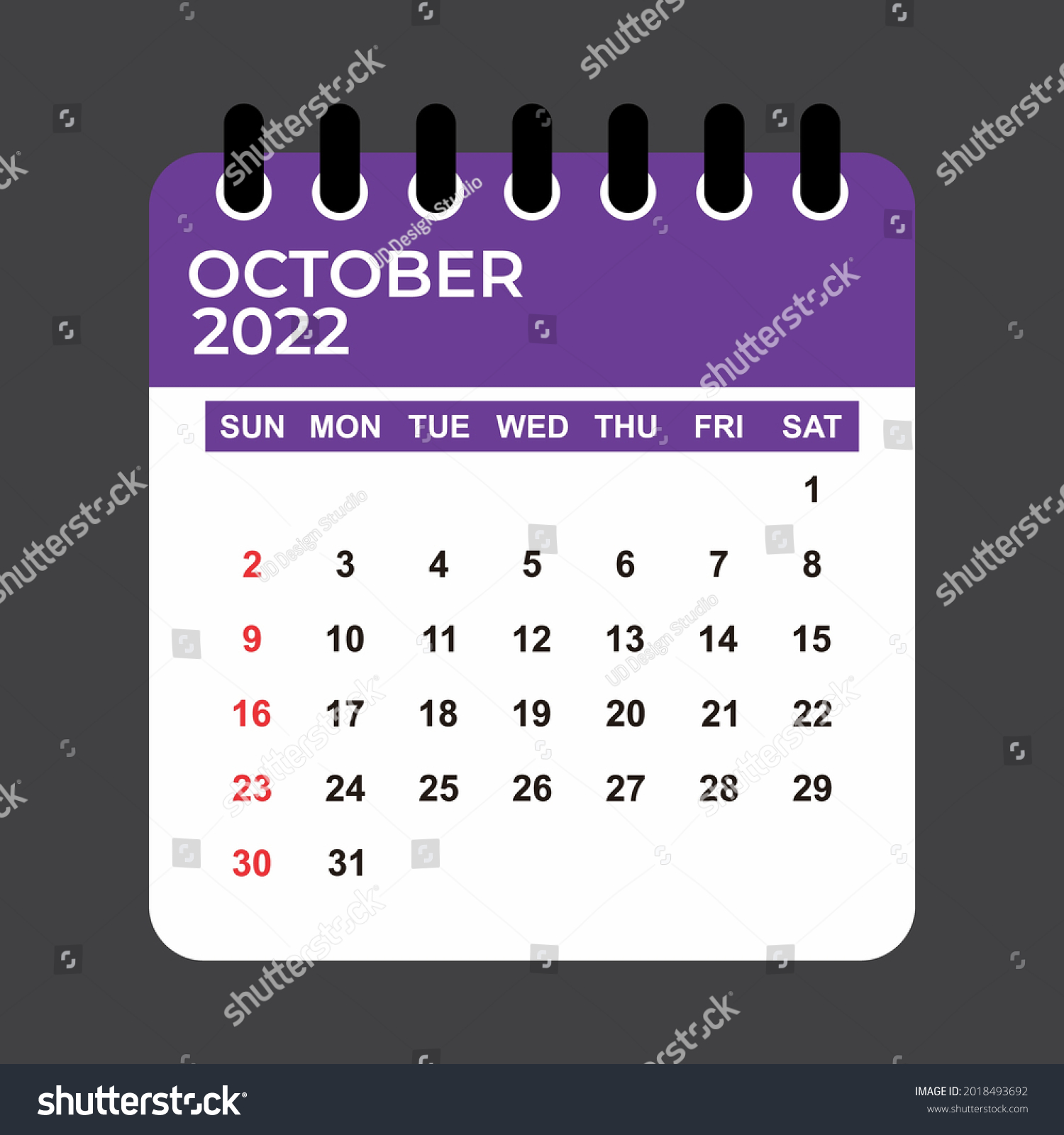 October 2022 Calendar October 2022 Calendar Stock Vector (Royalty Free