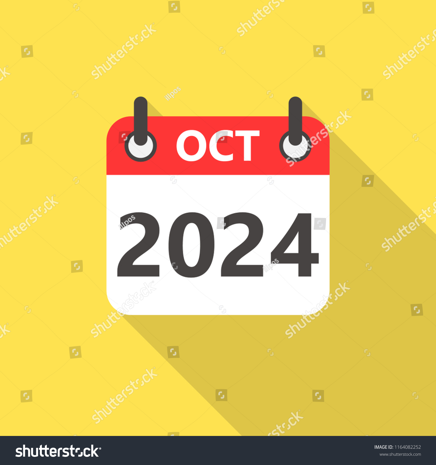 October 2024 Year Calendar Flat Style เวกเตอร์สต็อก (ปลอดค่าลิขสิทธิ์