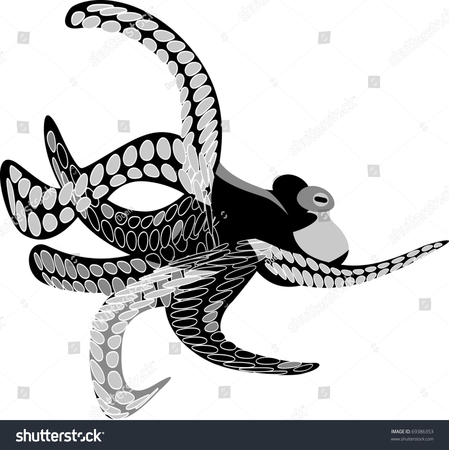 Octopus Black White Printing: vector de stock (libre de regalías