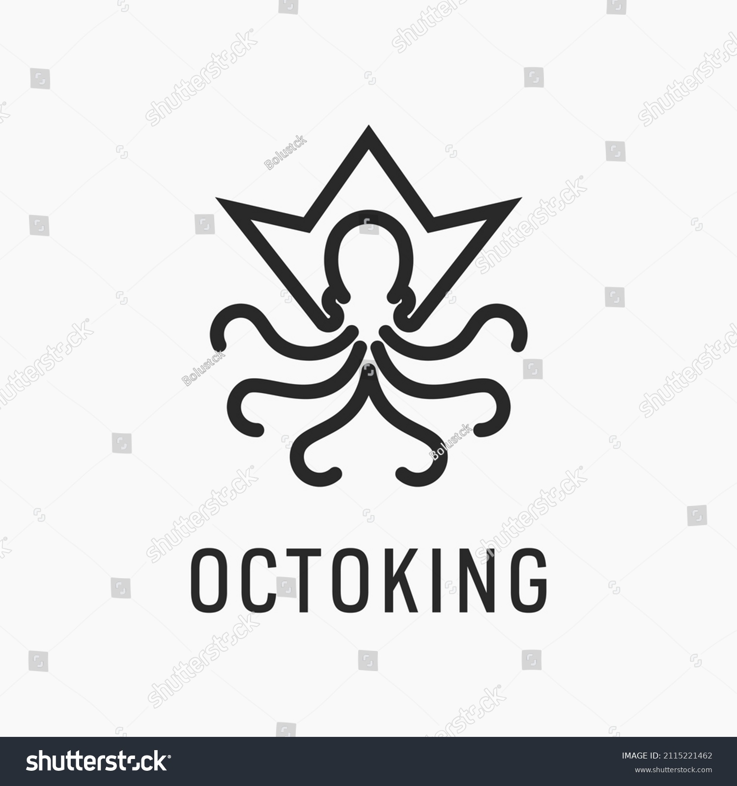 Octopus Crown King Line Art Style Stock Vector (Royalty Free) 2115221462