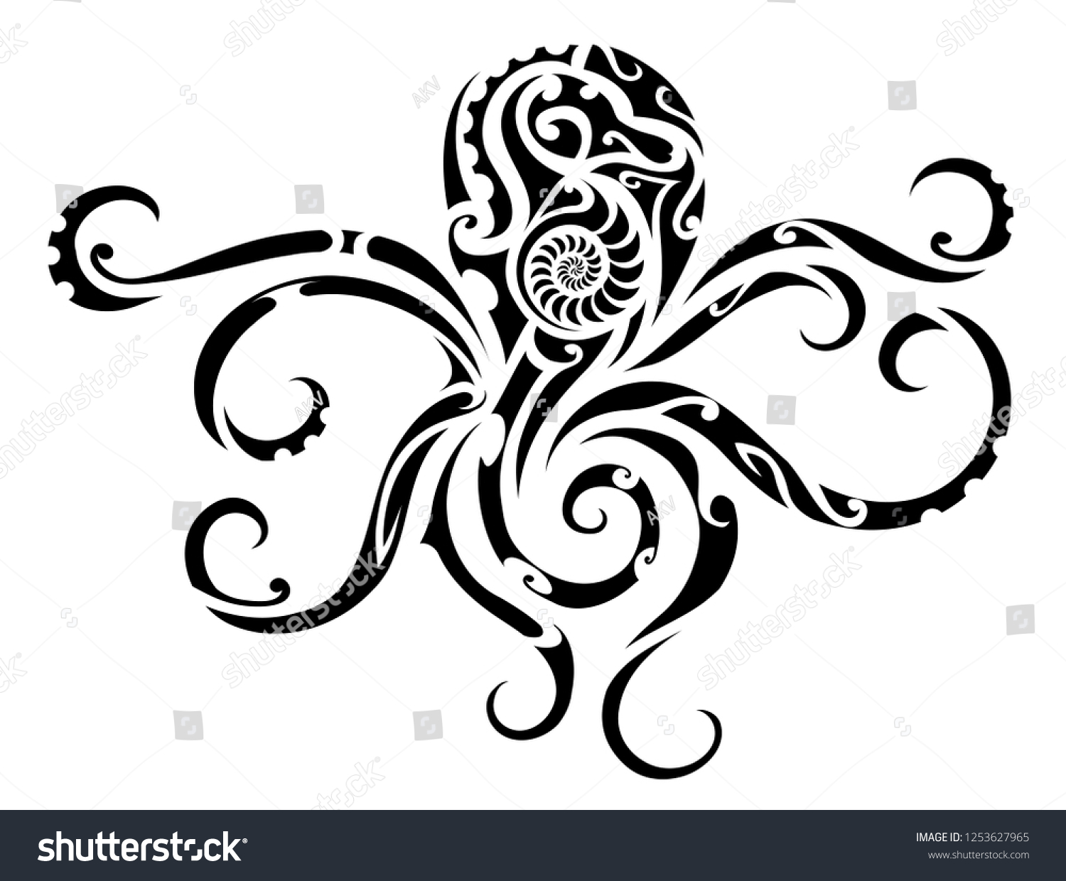 Octopus Tribal Maori Style Seahorse Nautilus Stock Vector (Royalty Free ...