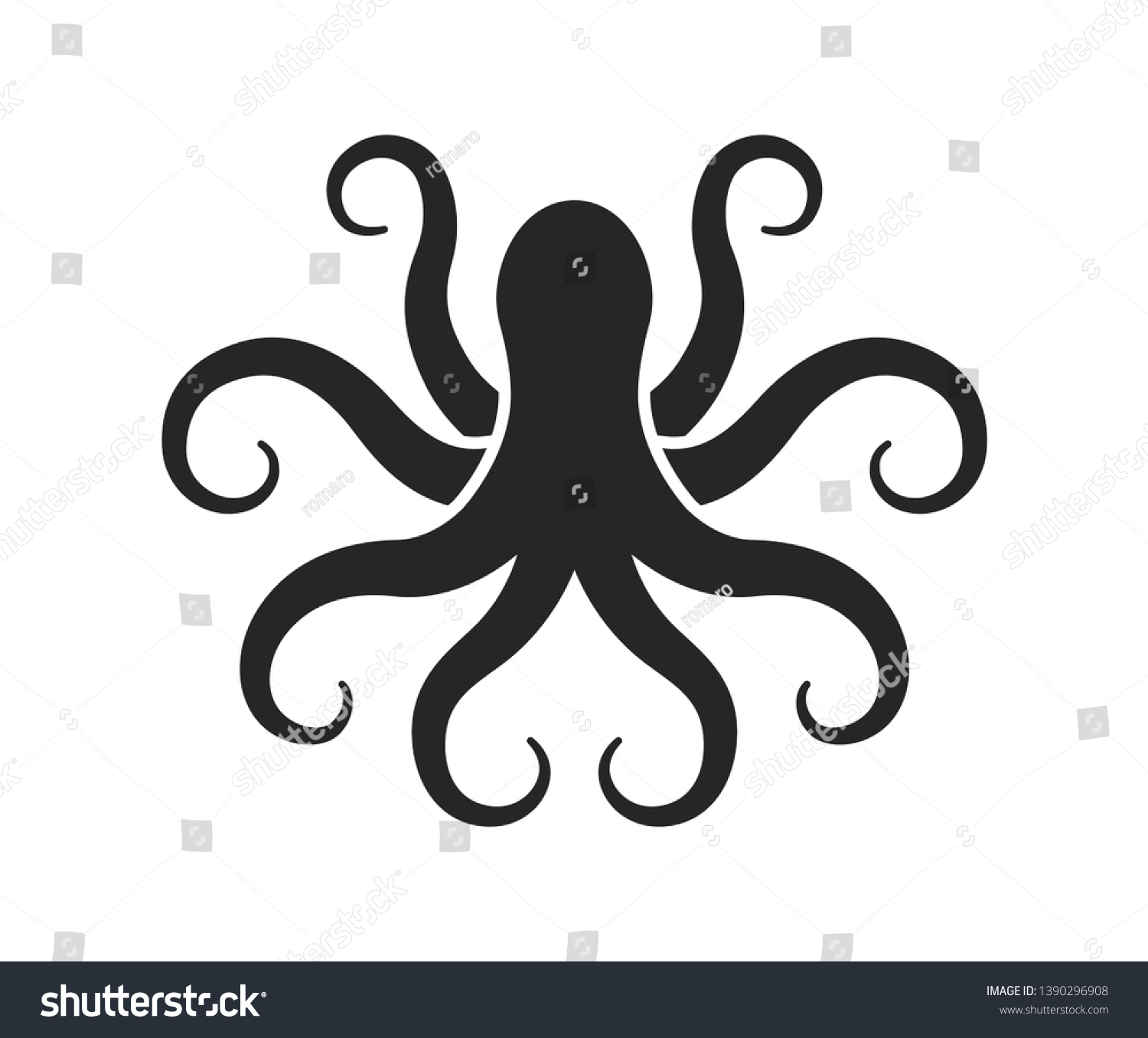 Octopus Logo Black Silhouette Vector Illustration Stock Vector (Royalty ...